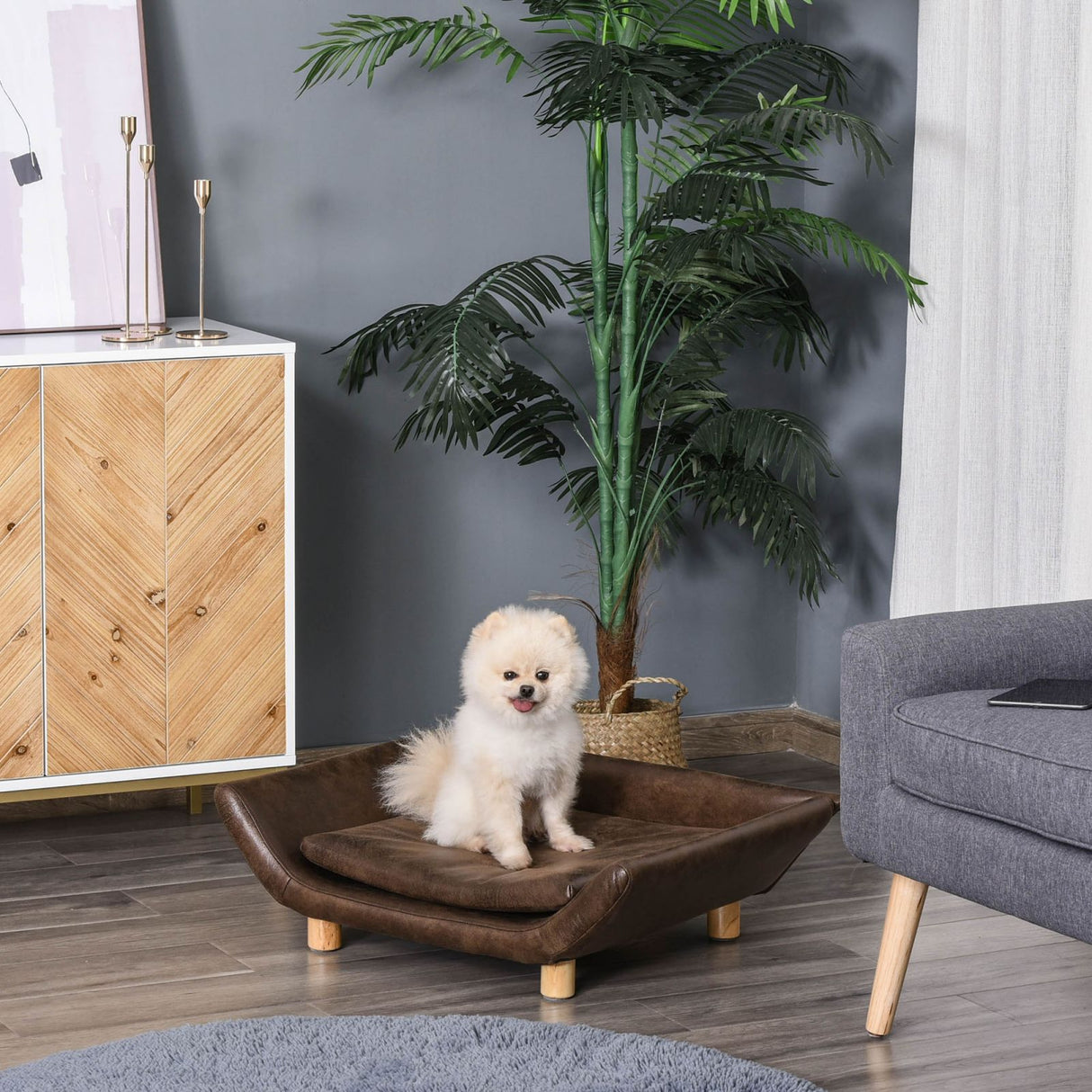 easycomfort easycomfort cuccia per gatti e cani a divanetto imbottito con cuscino marrone scuro