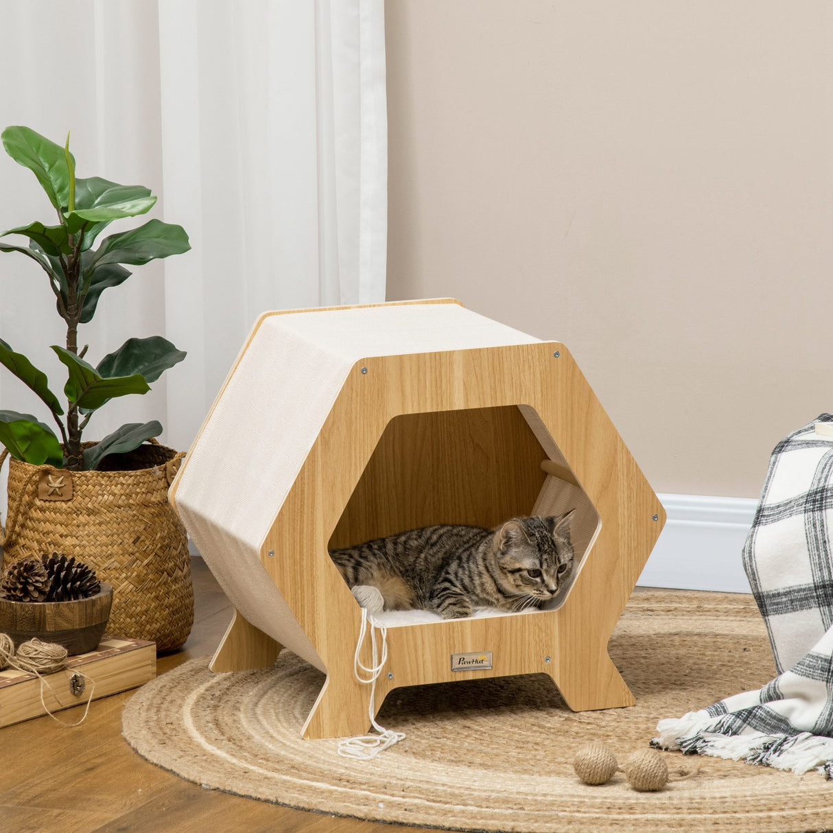 easycomfort easycomfort cuccia per gatti in legno e tessuto con cuscino in peluche lavabile 49 5x38 5x43 5cm