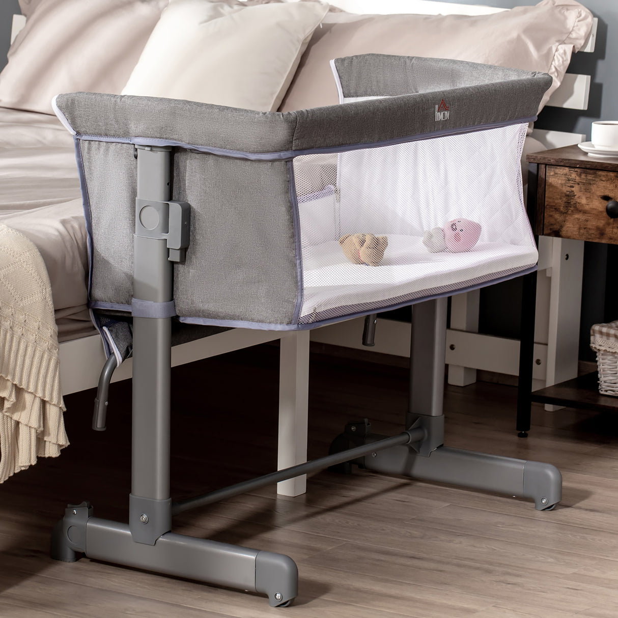 easycomfort easycomfort culla fianco letto con altezza regolabile lettino co sleeping pieghevole con tessuto a rete e borsa di trasporto 86x50x83cm grigio