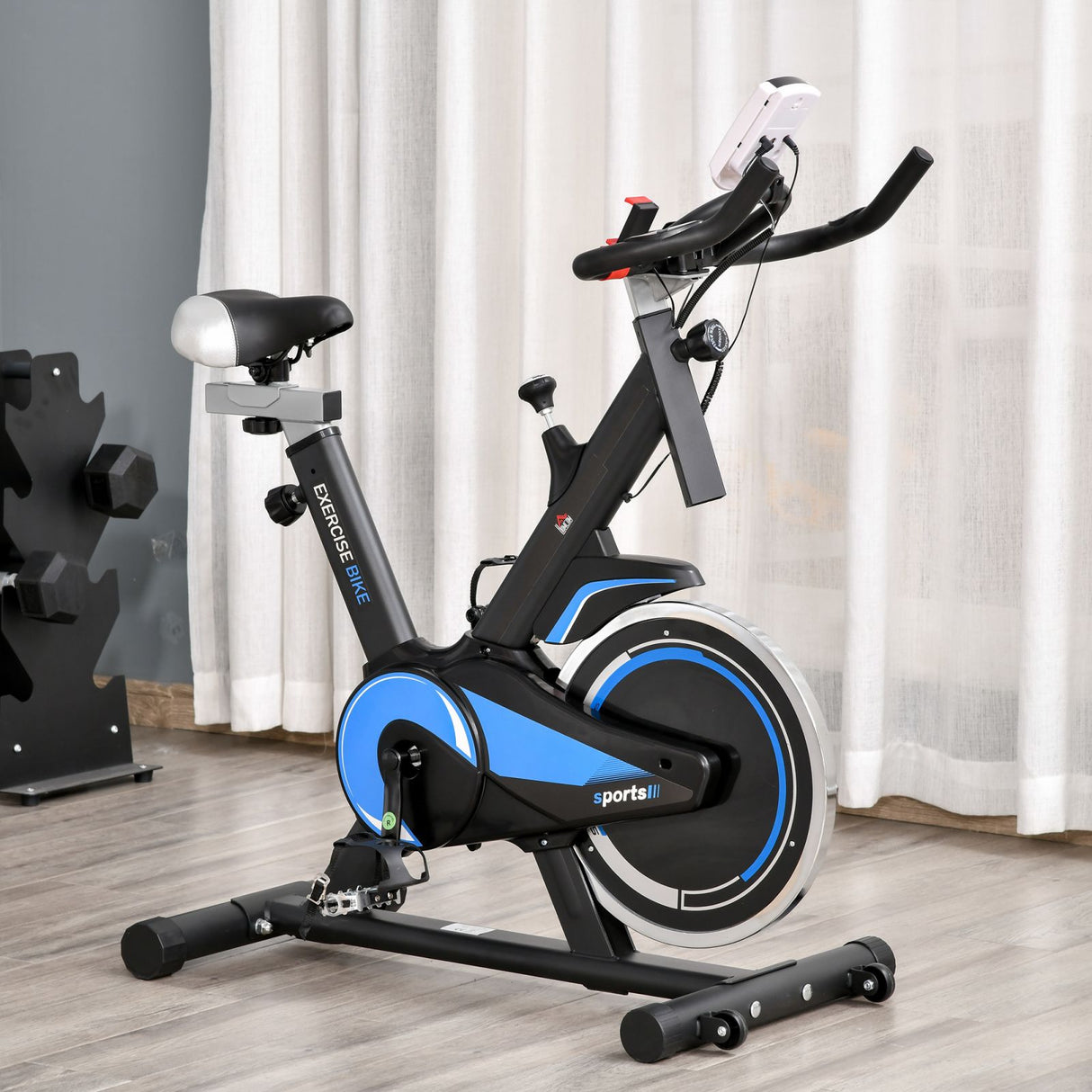 easycomfort easycomfort cyclette spin bike altezza regolabile blu e nera con volano 10kg
