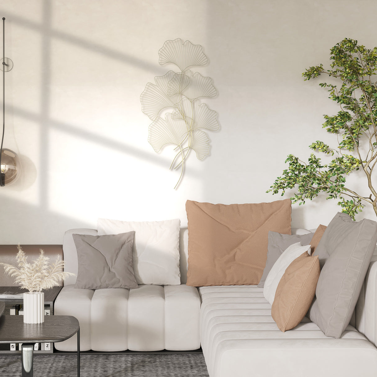 easycomfort easycomfort decorazione murale 3d in metallo wall art dorata a forma di foglia di ginkgo 51 x 94 5cm