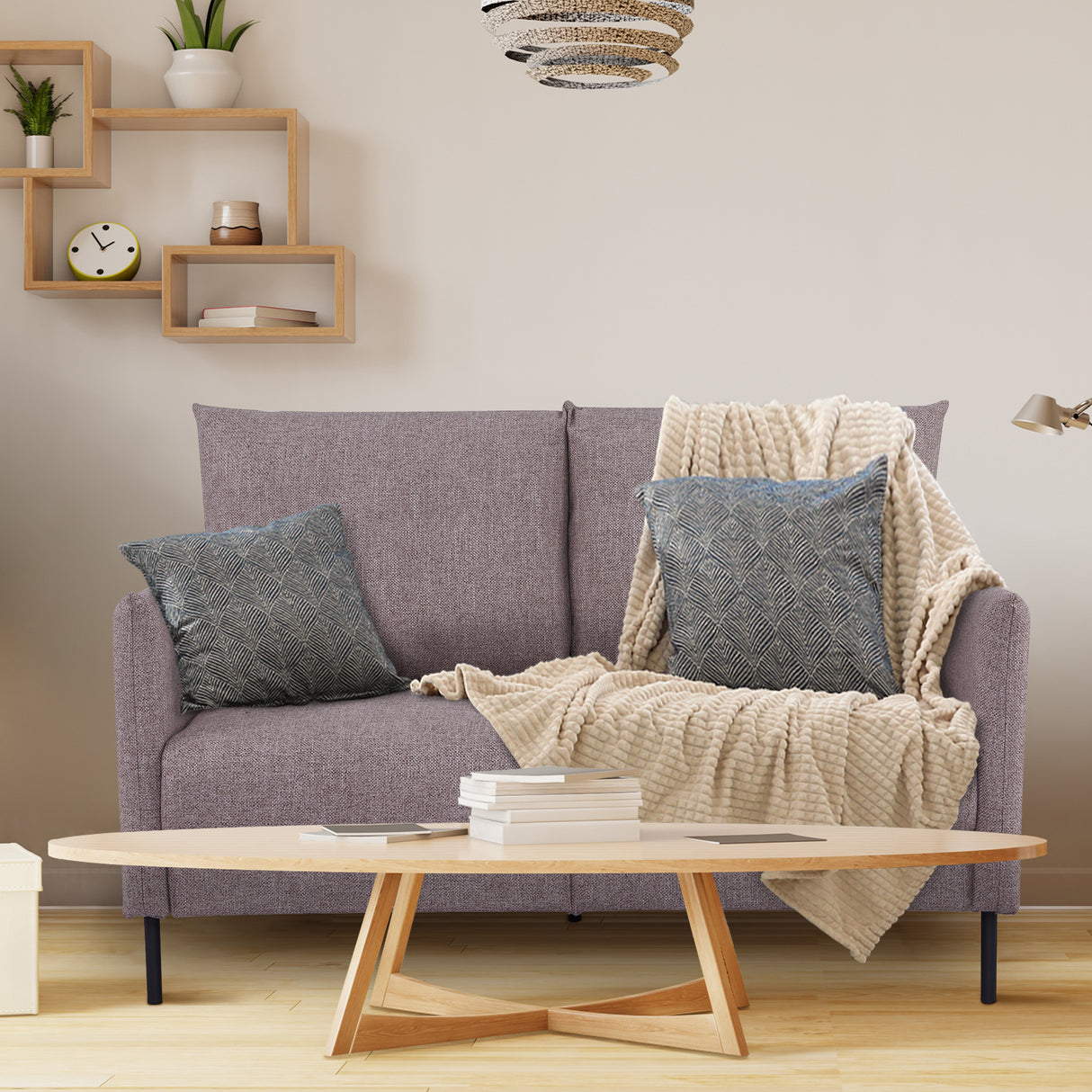 easycomfort easycomfort divano 2 posti in legno per casa e ufficio con seduta rivestita in tessuto effetto lino 138x83x85 cm caffe