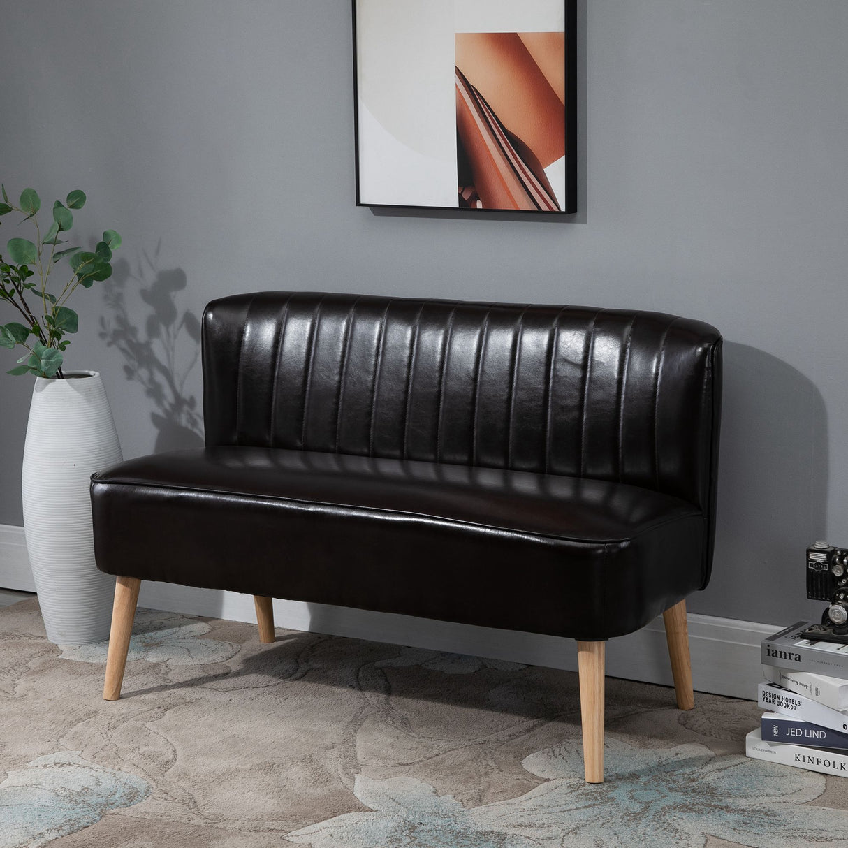 easycomfort easycomfort divano 2 posti in similpelle senza braccioli struttura e gambe in legno marrone scuro