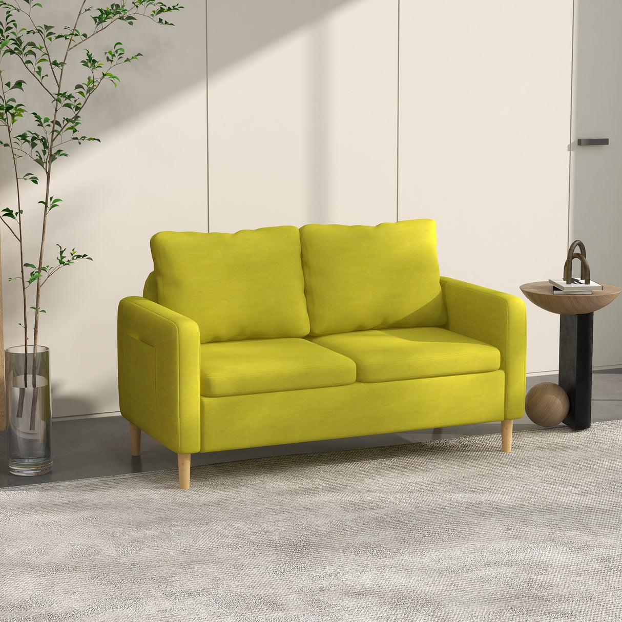 easycomfort easycomfort divano 2 posti in tessuto effetto lino con tasche laterali e cuscini 143x76x83 cm giallo