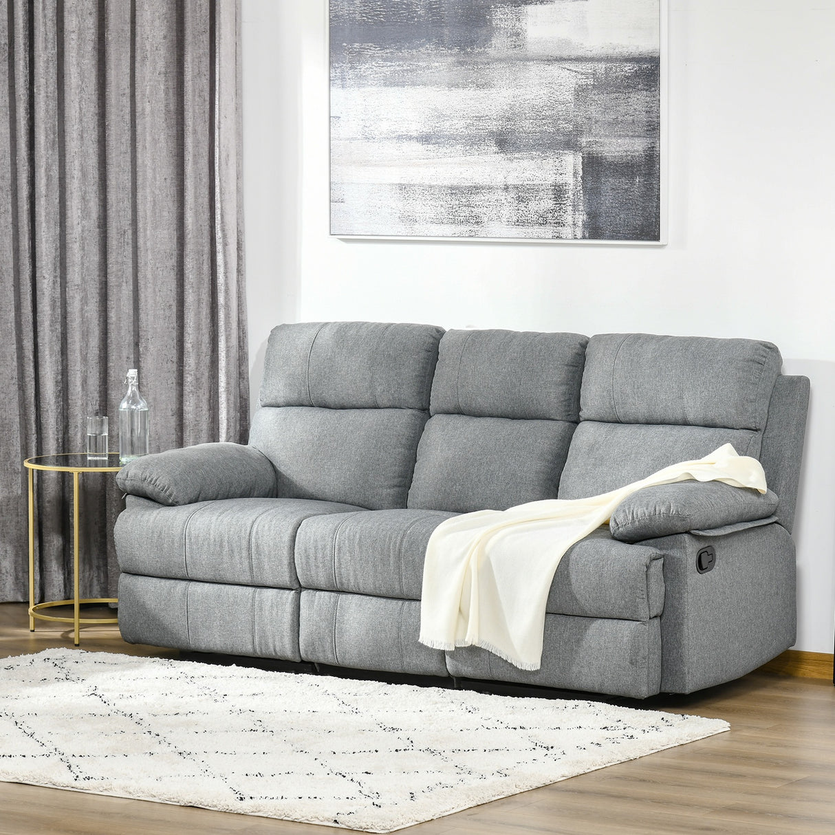 easycomfort easycomfort divano 3 posti con schienale e poggiapiedi reclinabili grigio antracite 198x86x97cm
