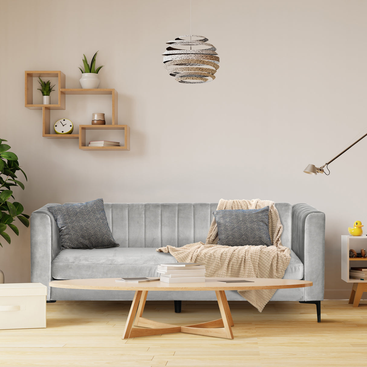 easycomfort easycomfort divano 3 posti in velluto grigio con 5 piedini e doghe 199x72x75cm