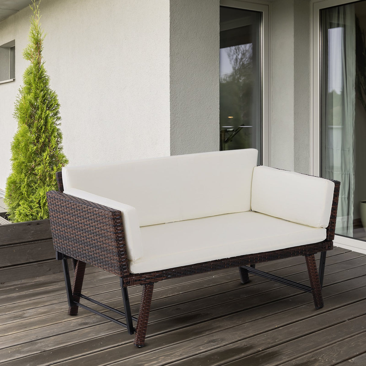 easycomfort easycomfort divano da giardino 2 posti trasformabile in lettino in pe rattan bianco 129x66x67cm ean 8054144135274