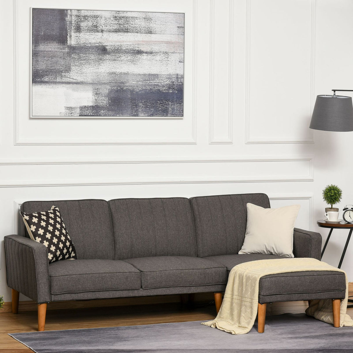 easycomfort easycomfort divano letto angolare con penisola struttura in legno e in tessuto grigio ean 8055776915913