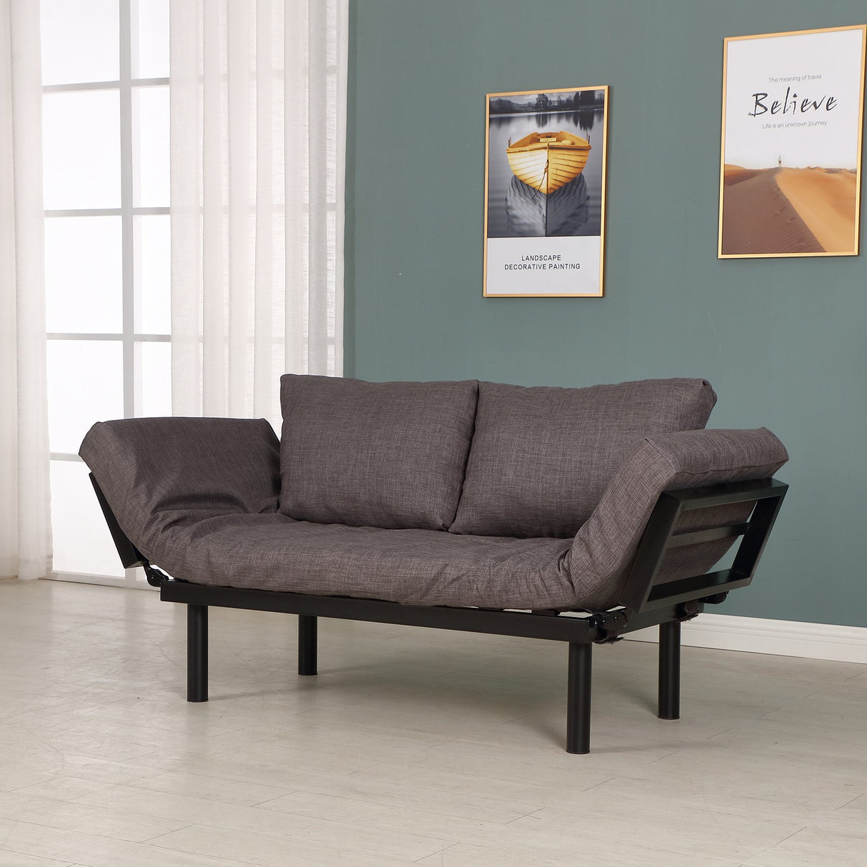 easycomfort easycomfort divano letto chaise longue regolabile 5 posizioni in acciaio nero e rivestimenti in lino grigio ean 8055776911618