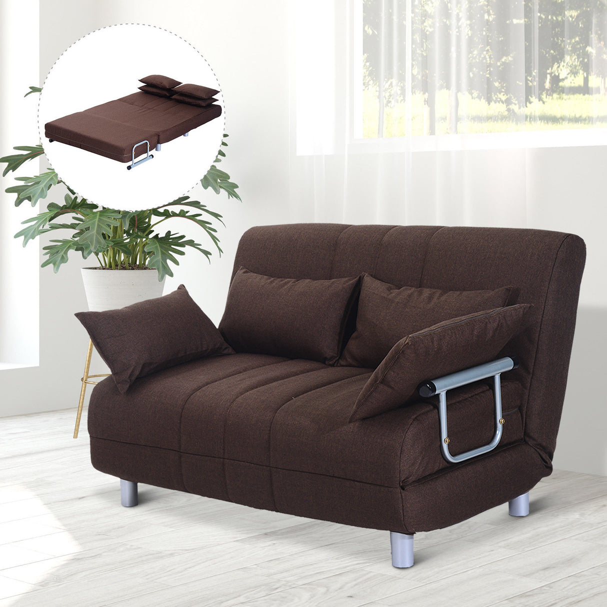 easycomfort easycomfort divano letto matrimoniale in acciaio e tessuto di poliestere con 4 cuscini marrone ean 8055776912554