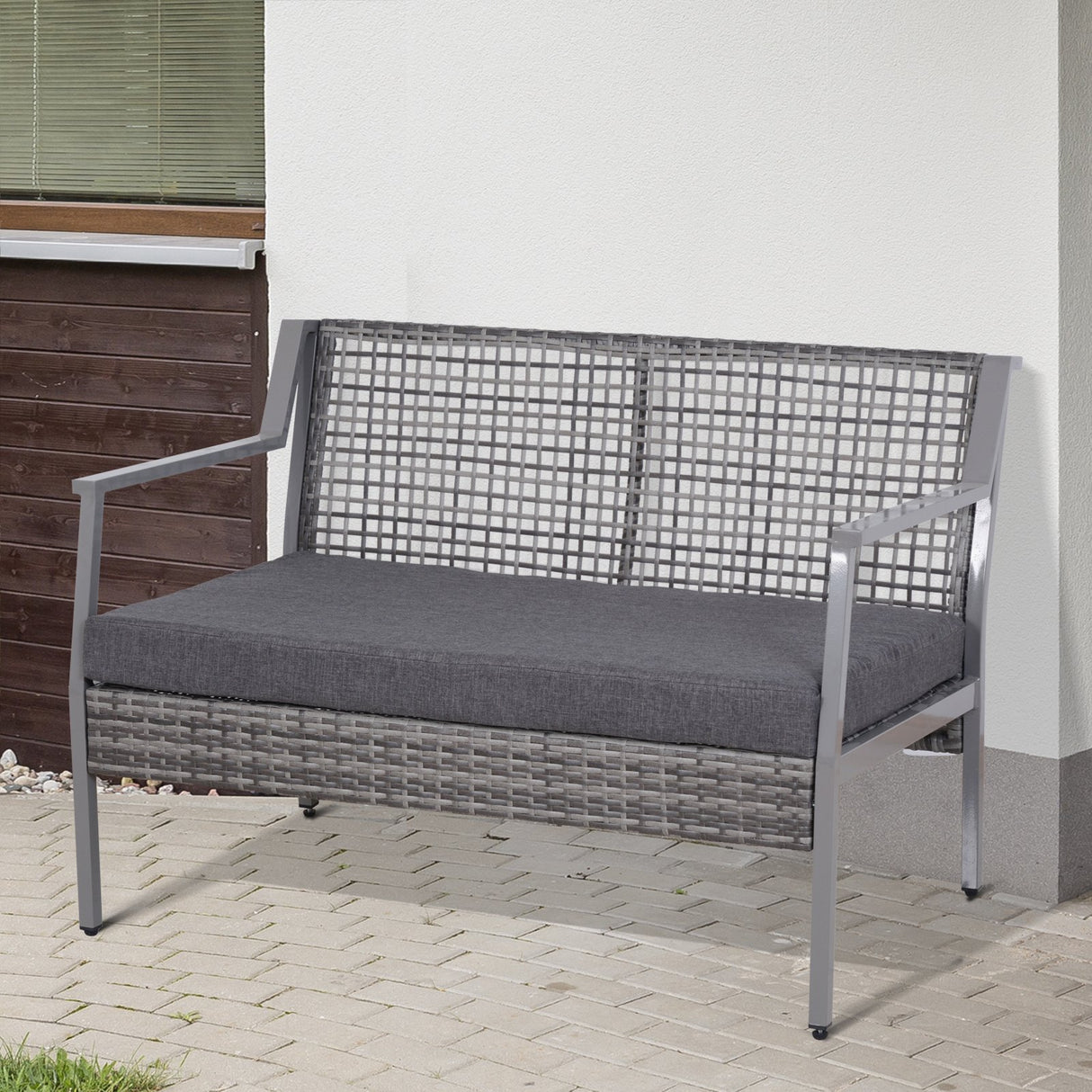 easycomfort easycomfort divano panchina da giardino a 2 posti in rattan e alluminio grigio 118 x 75 x 79 cm ean 8054144136691
