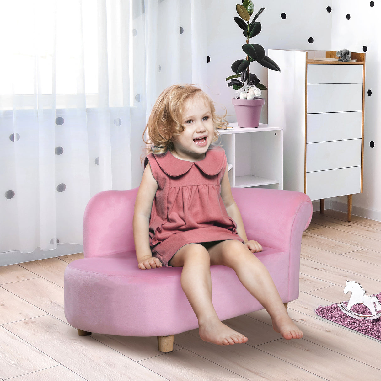 easycomfort easycomfort divano per bambini imbottito con rivestimento morbido e piedini in legno 80x40x49cm rosa