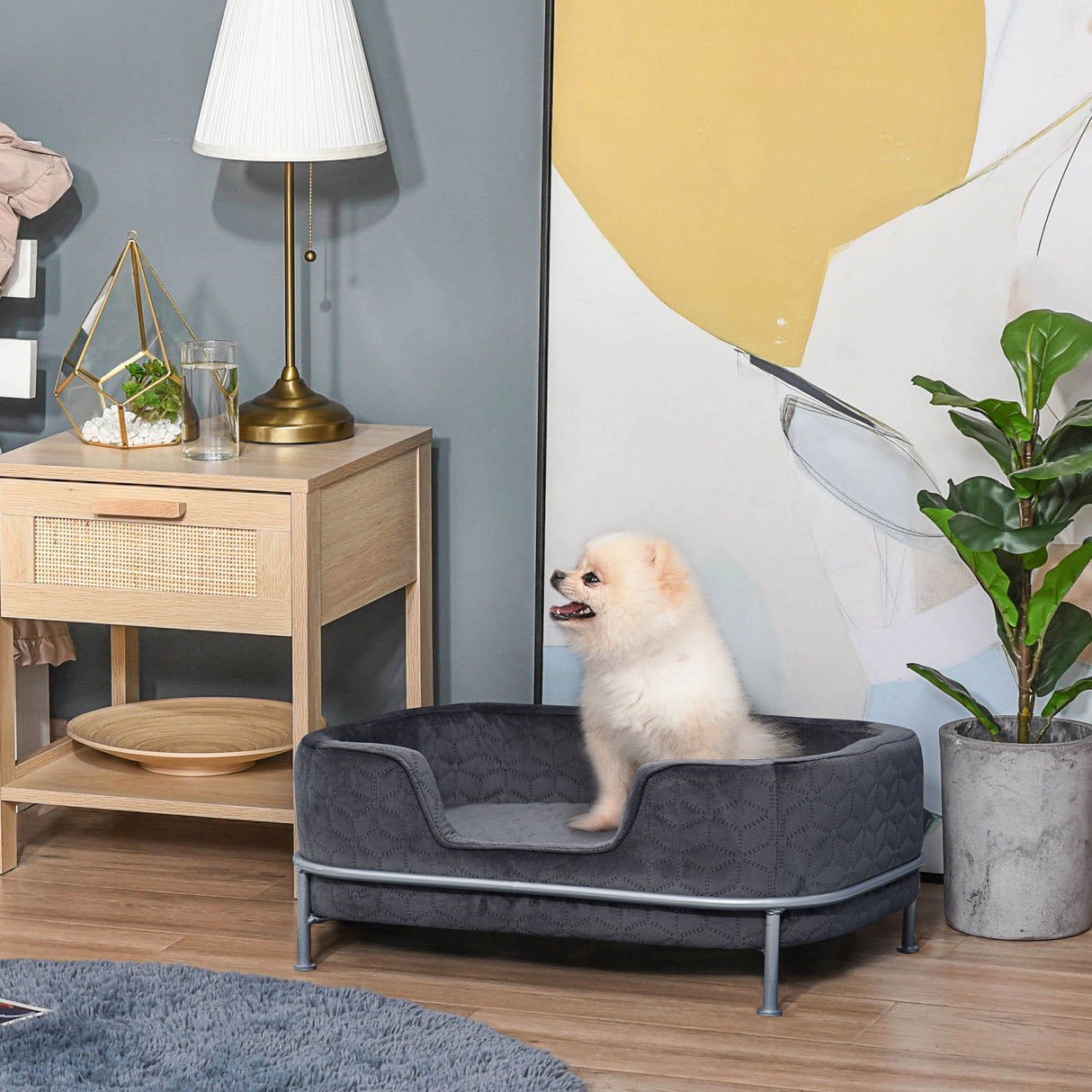 easycomfort easycomfort divano per cani e gatti imbottito in velluto con base in metallo 63 5x43x24 5cm grigio scuro