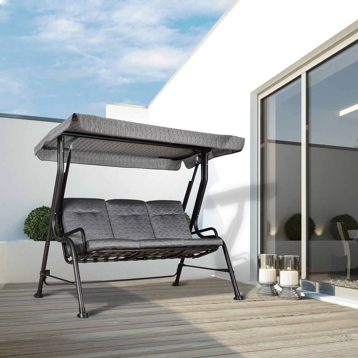 easycomfort easycomfort dondolo da giardino per 3 persone con tettuccio regolabile e cuscini 200x120x170cm nero