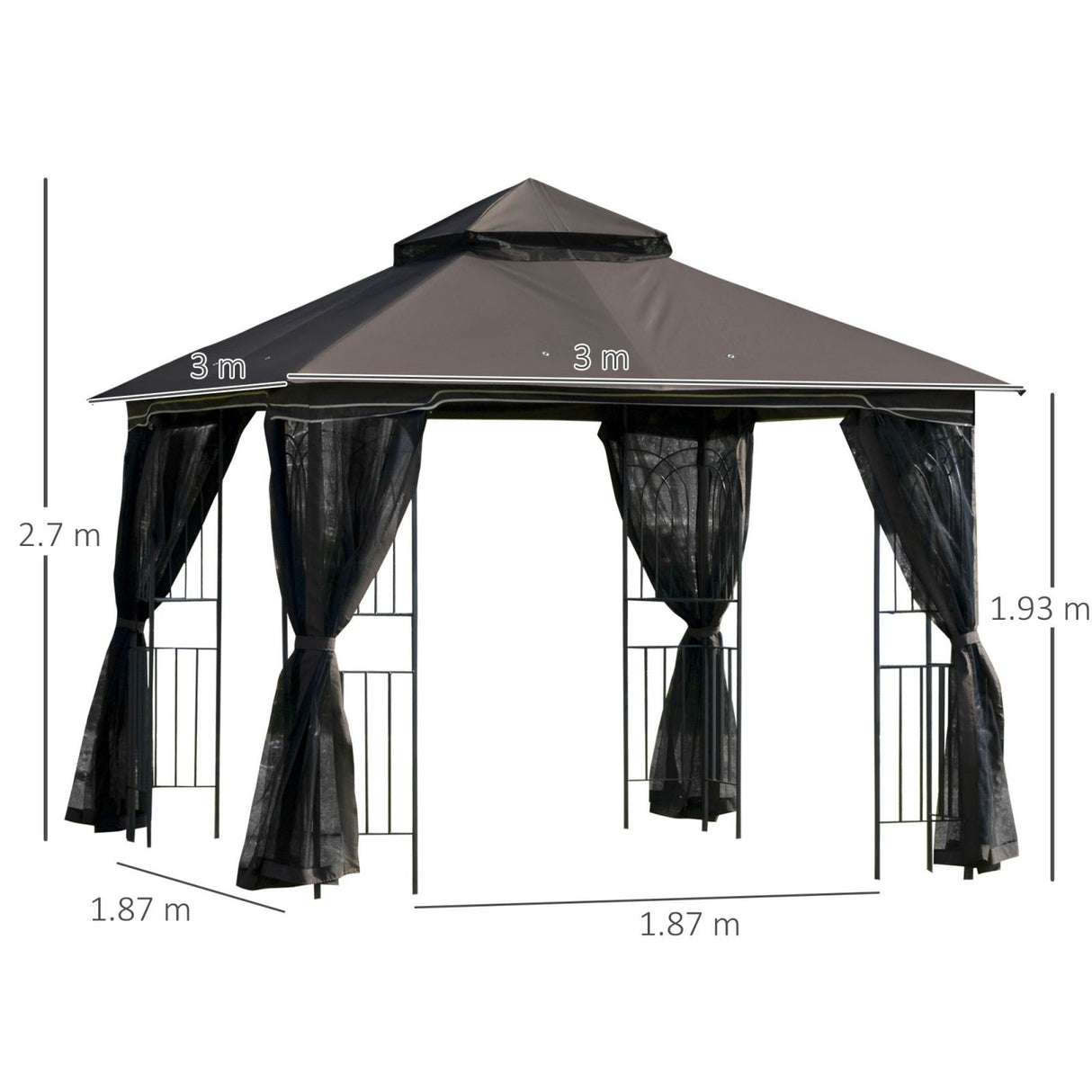 easycomfort easycomfort gazebo da giardino 3x3m con zanzariera e tetto a 2 livelli mensole laterali e ganci caffe ean 8055776915548