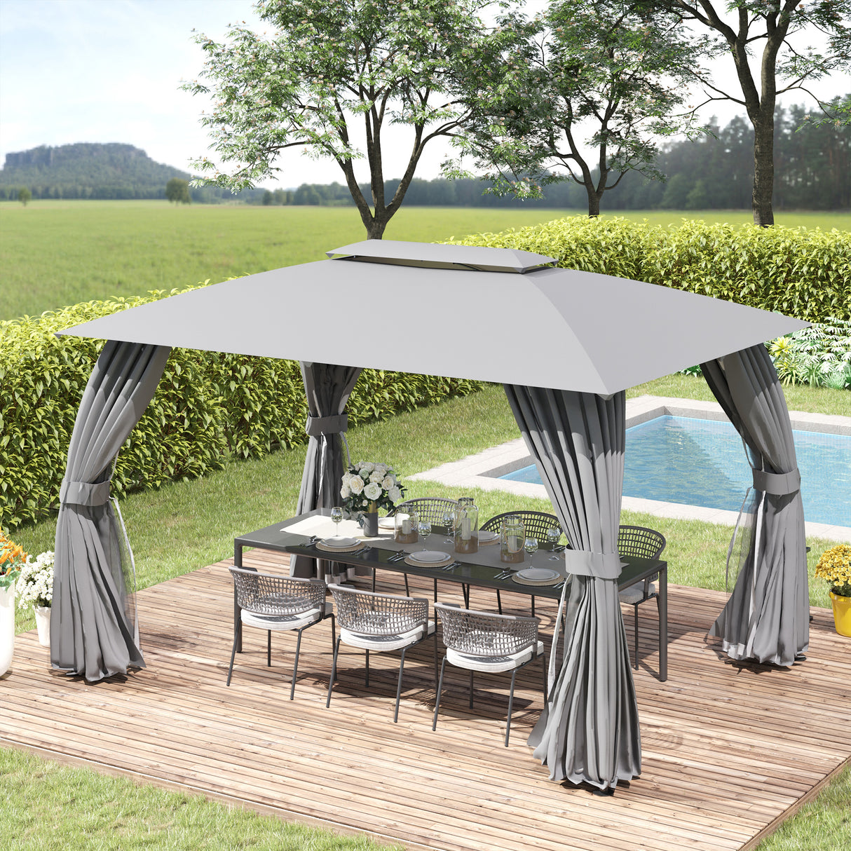 easycomfort easycomfort gazebo da giardino 4x3m con doppio tettuccio pareti in poliestere e struttura in acciaio grigio