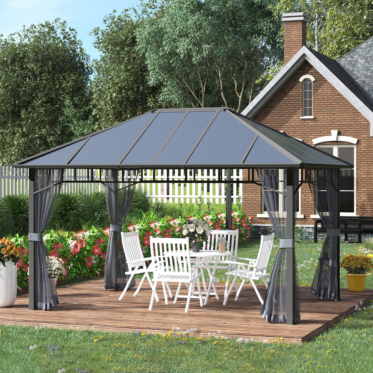 easycomfort easycomfort gazebo da giardino 4x3m con zanzariere e tetto in policarbonato grigio