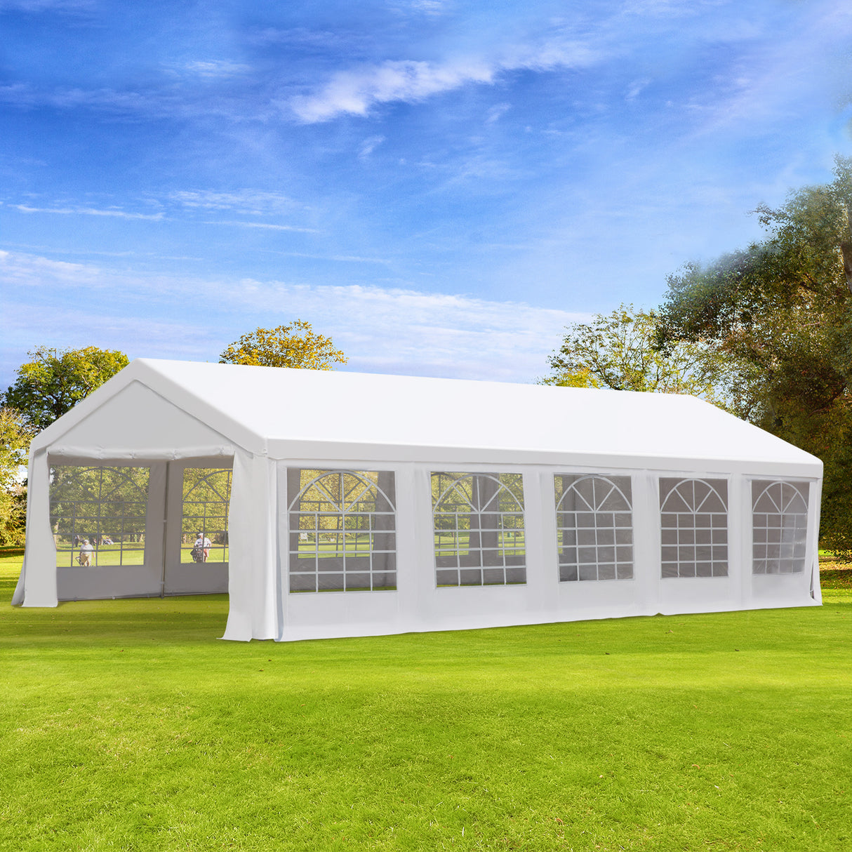 easycomfort easycomfort gazebo da giardino 9 75x4 85m con pareti rimovibili e finestre acciaio e poliestere