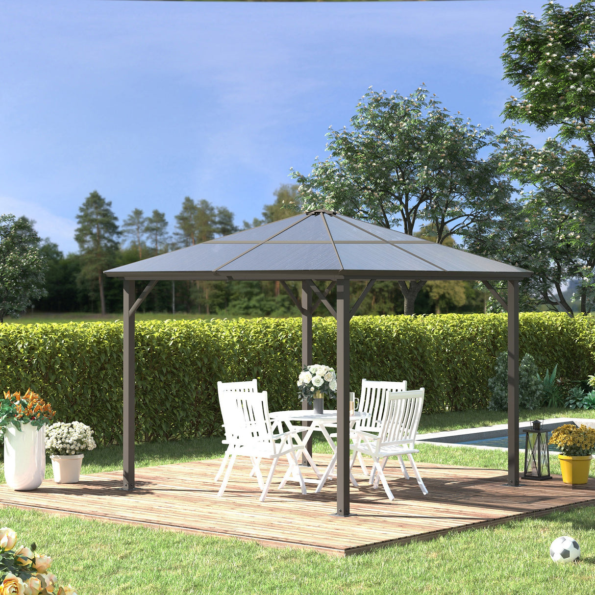 easycomfort easycomfort gazebo da giardino con tetto in policarbonato e struttura in alluminio 3x3m caffe