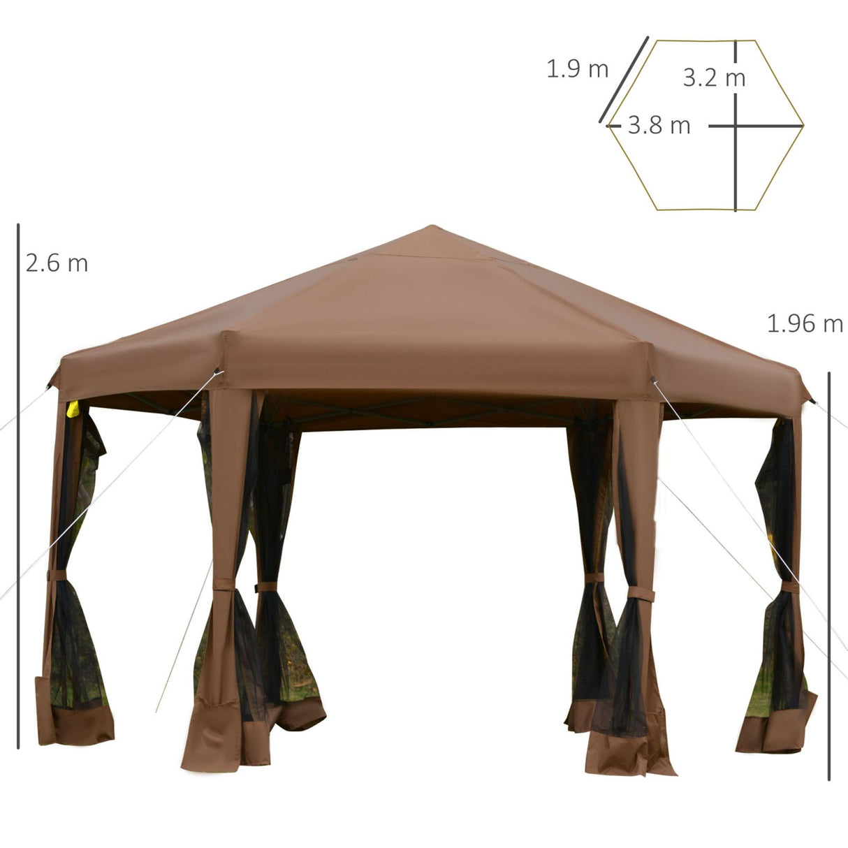 easycomfort easycomfort gazebo da giardino pieghevole con zanzariera struttura esagonale acciaio e poliestere 3 6x3 6x2 6m marrone ean 8055776915838