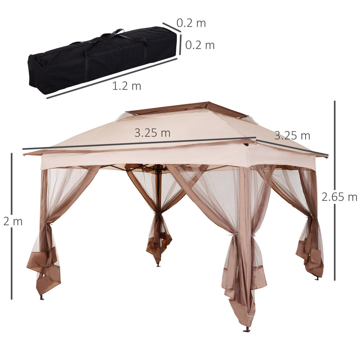 easycomfort easycomfort gazebo doppio tetto impermeabile con zanzariere marrone 3 25x3 25m ean 8055776912325