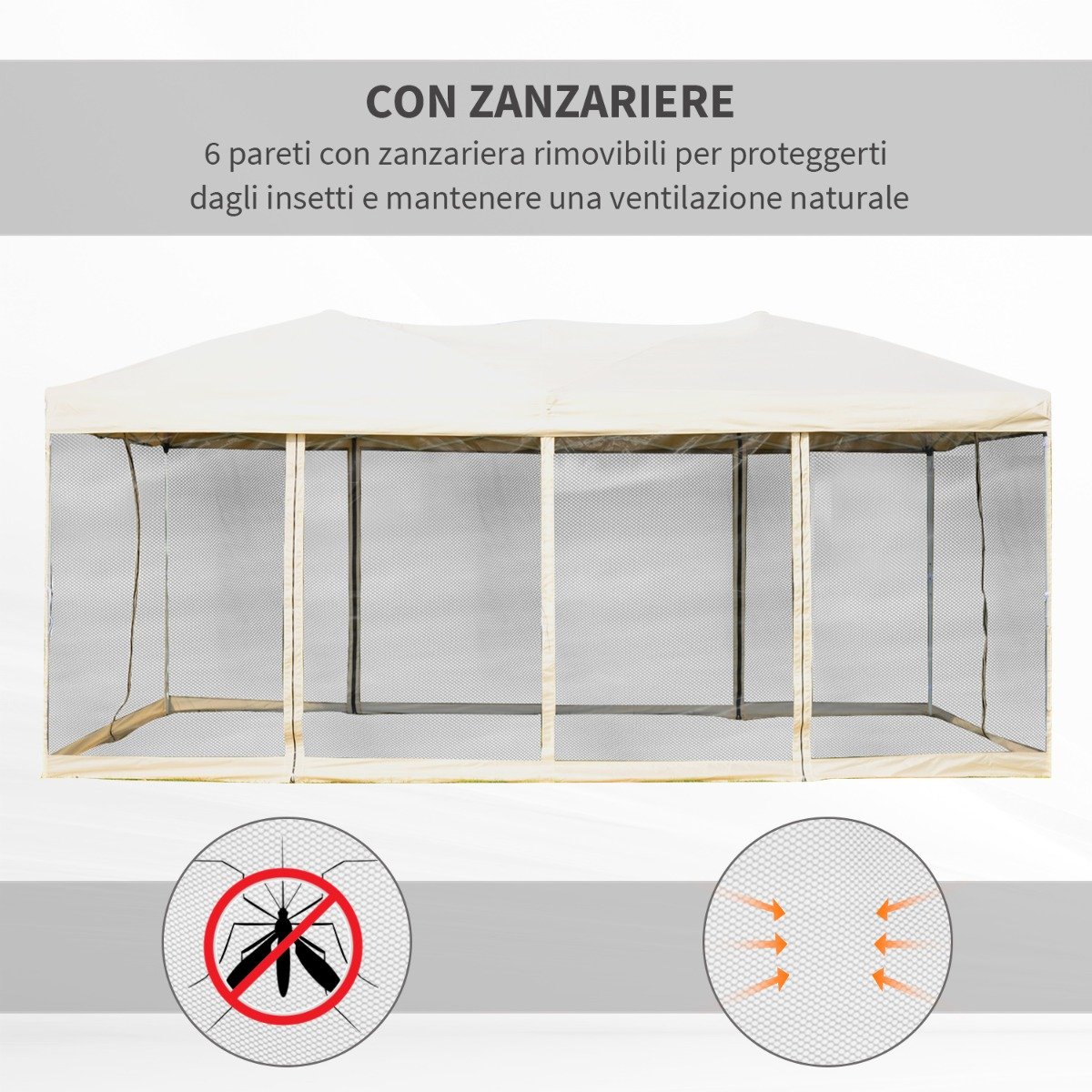 easycomfort easycomfort gazebo pieghevole in acciaio con zanzariere in polietilene beige 3x6m ean 8055776914619