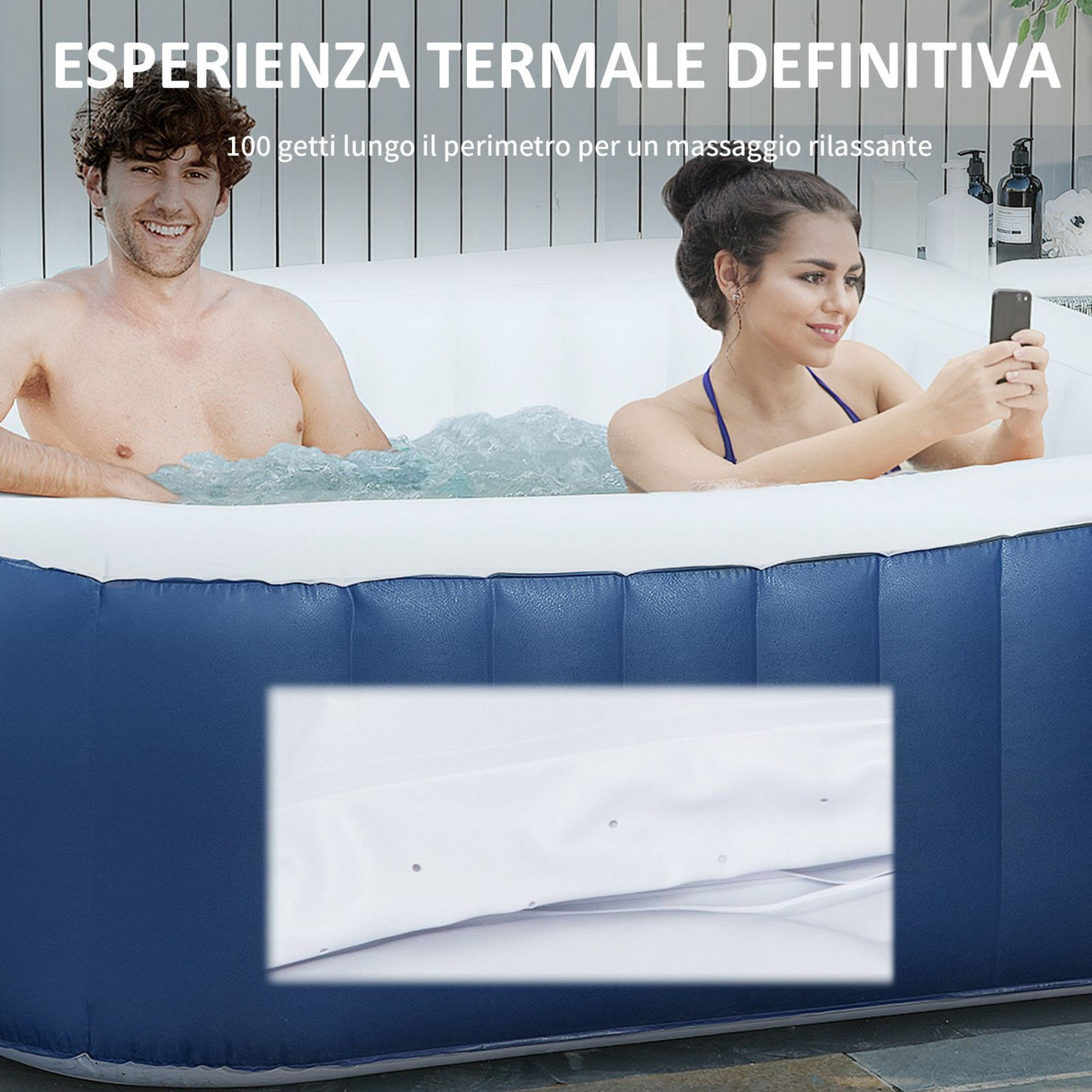 easycomfort easycomfort idromassaggio gonfiabile con telo 100 getti e riscaldamento 42c per 2 4 persone 185x185x65cm bianco e blu ean 8055776916477