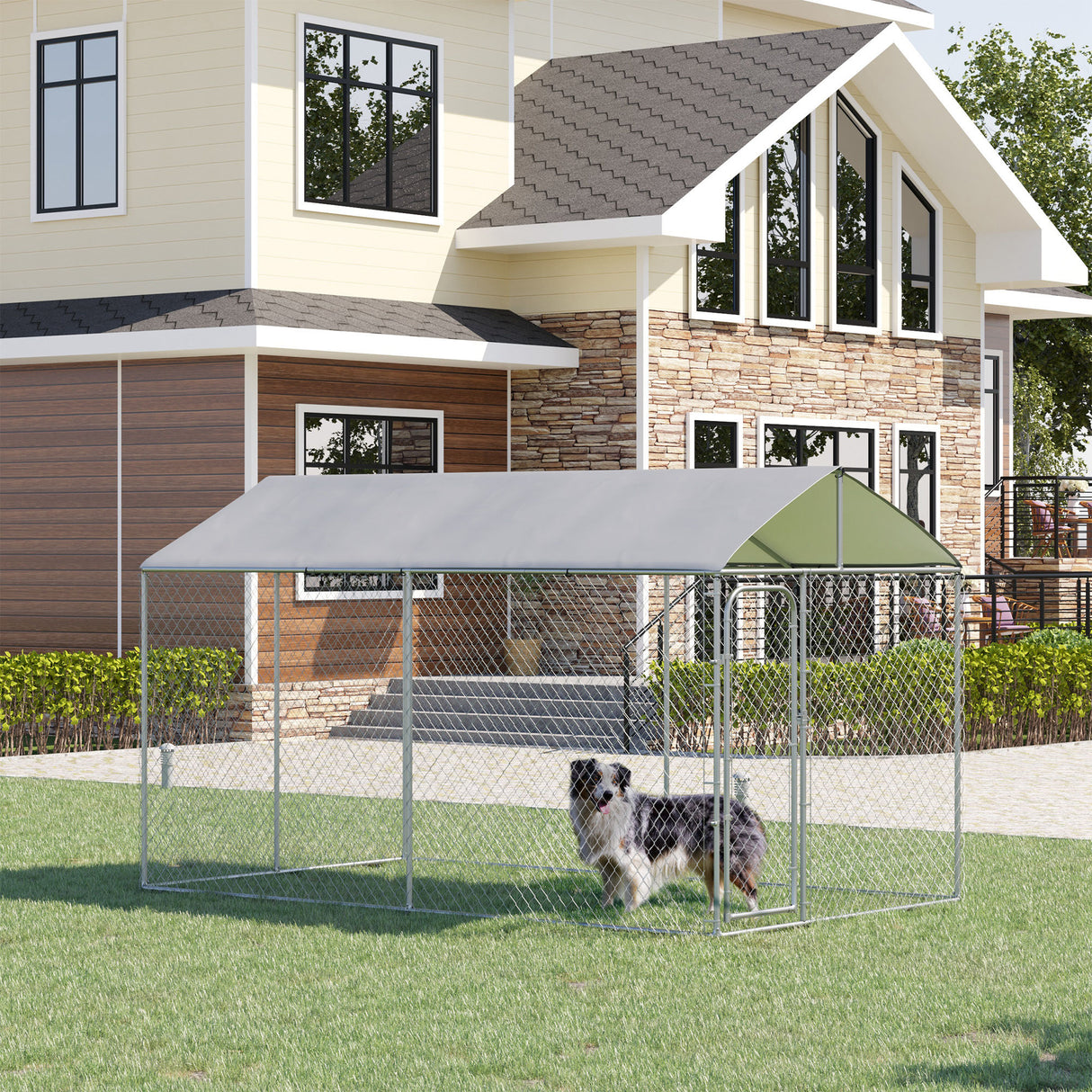 easycomfort easycomfort kennel per cani in metallo con tettuccio in tessuto oxford e porta con blocco 400x230x232 cm