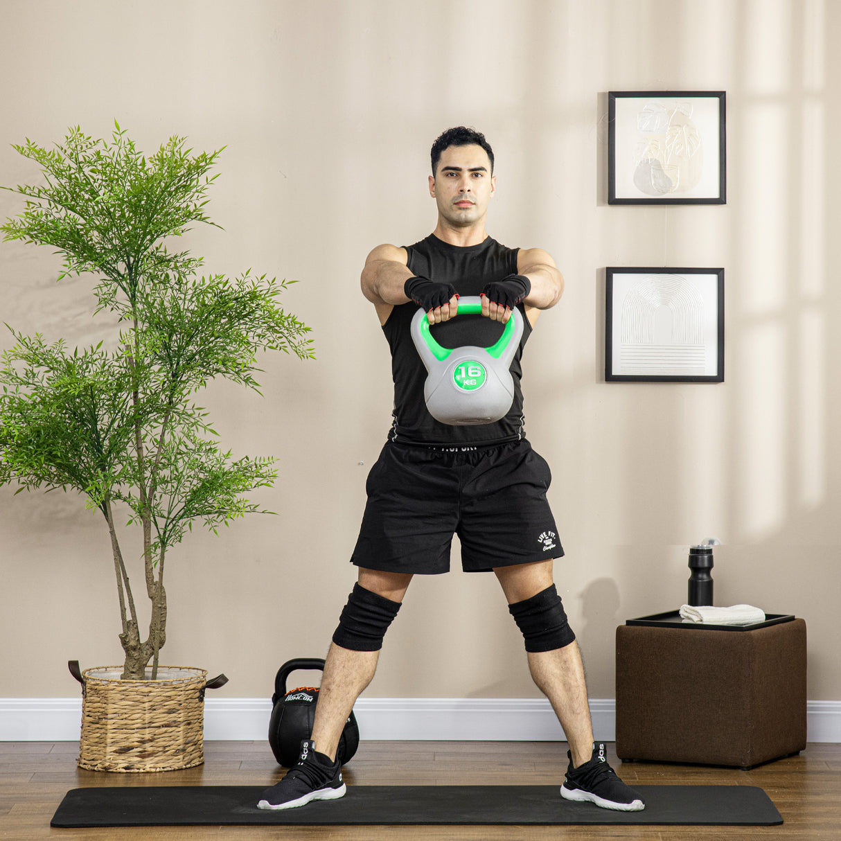 easycomfort easycomfort kettlebell 16kg in pu e sabbia con base piatta e impugnatura per stacchi squat e sollevamenti 26x18x32 cm verde