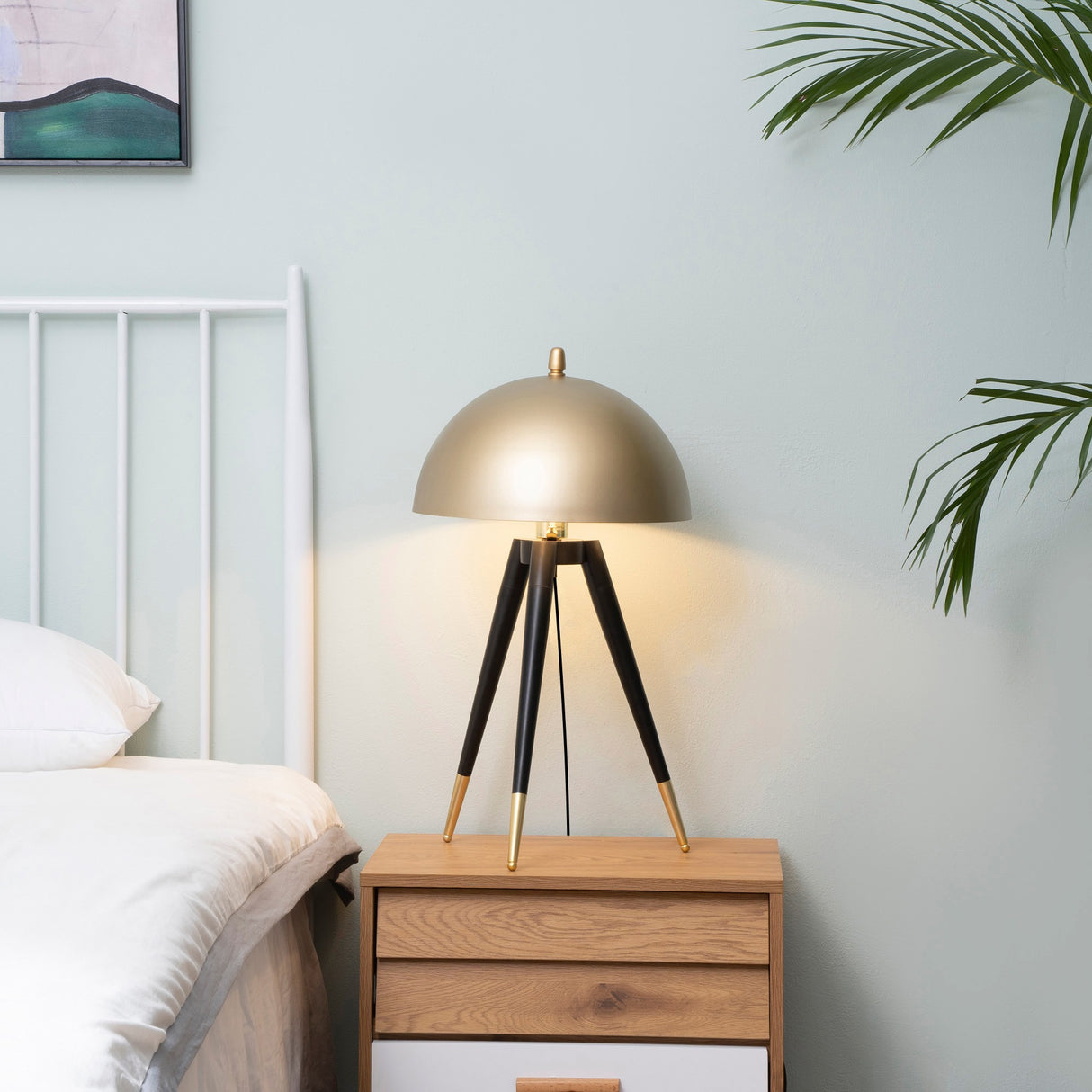 easycomfort easycomfort lampada da tavolo a treppiede con paralume dorato in metallo attacco e27 30x62cm