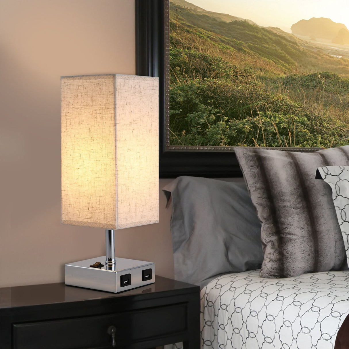 easycomfort easycomfort lampada da tavolo metallo e tessuto 2 prese usb 2 interruttori e27 ean 8054111846158