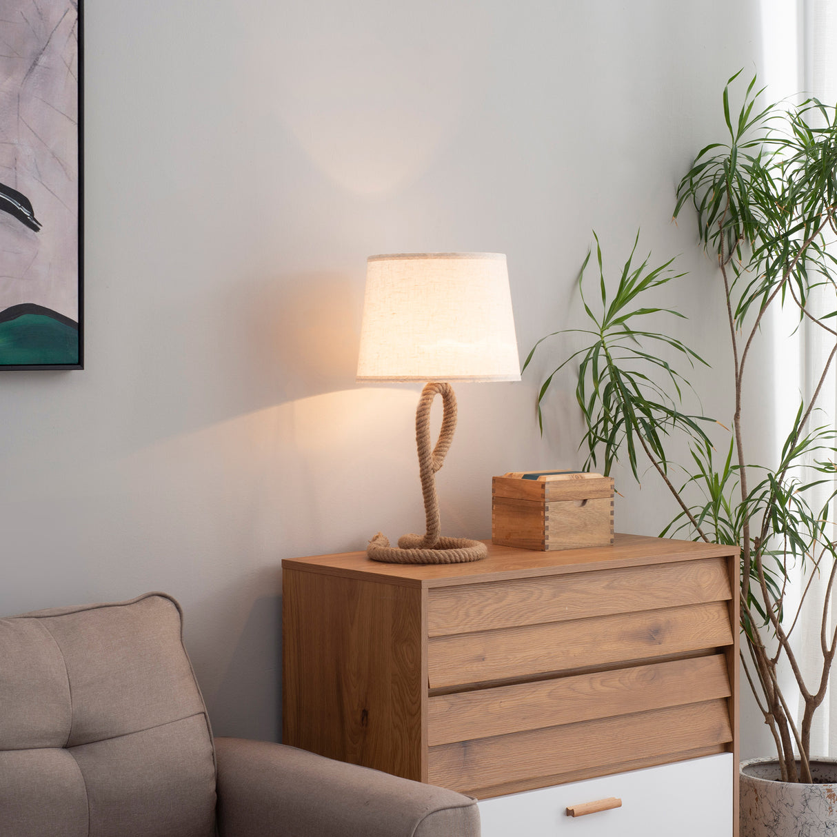 easycomfort easycomfort lampada da tavolo stile marinaro in corda e tessuto attacco e27 abat jour per casa e ufficio 30x56cm beigebianco