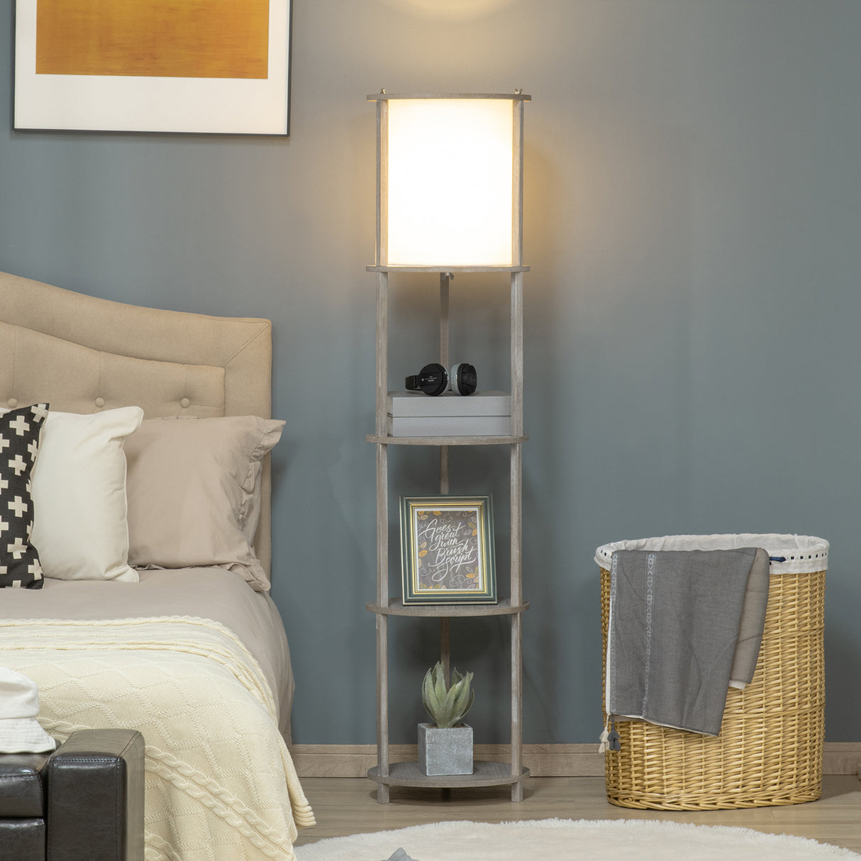 easycomfort easycomfort lampada da terra a 3 ripiani con interruttore a pedale in legno di pino e pvc 35x35x154 cm