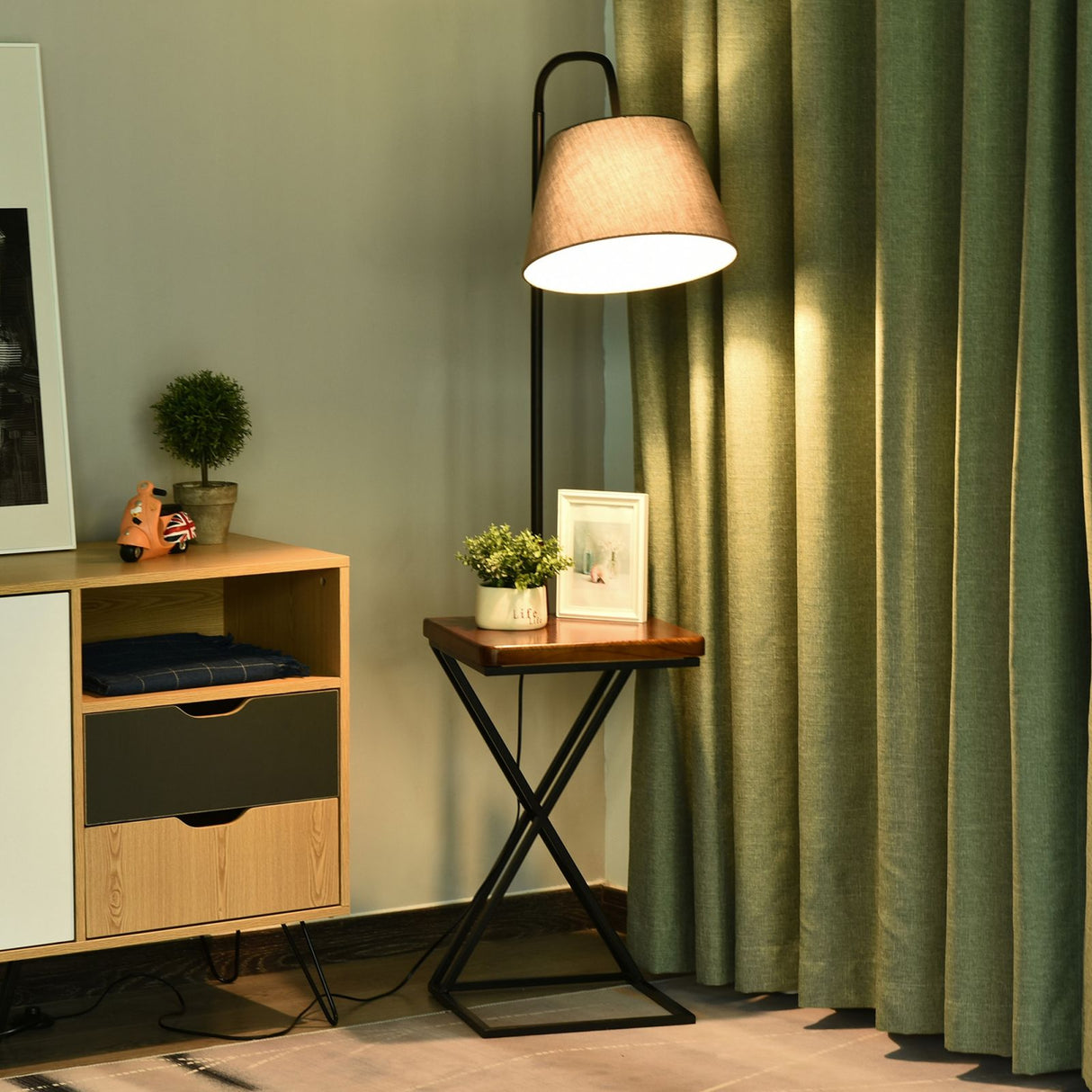 easycomfort easycomfort lampada da terra con ripiano in acciaio e legno ean 8055776914121