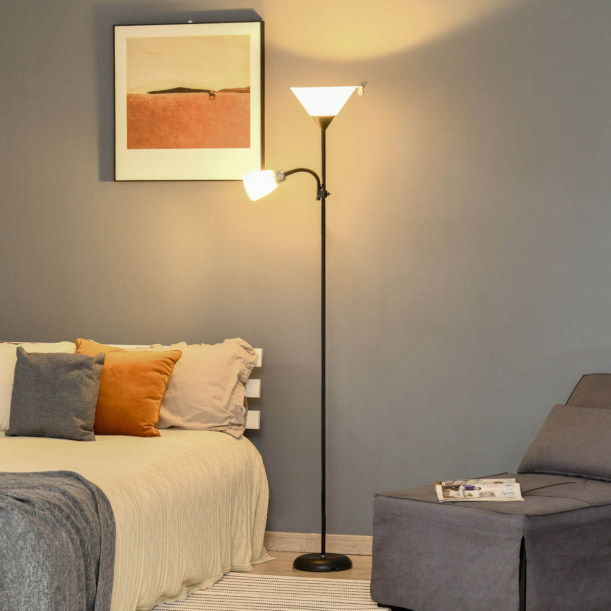 easycomfort easycomfort lampada da terra moderna con luce da lettura regolabile in metallo 42x24x178cm nero