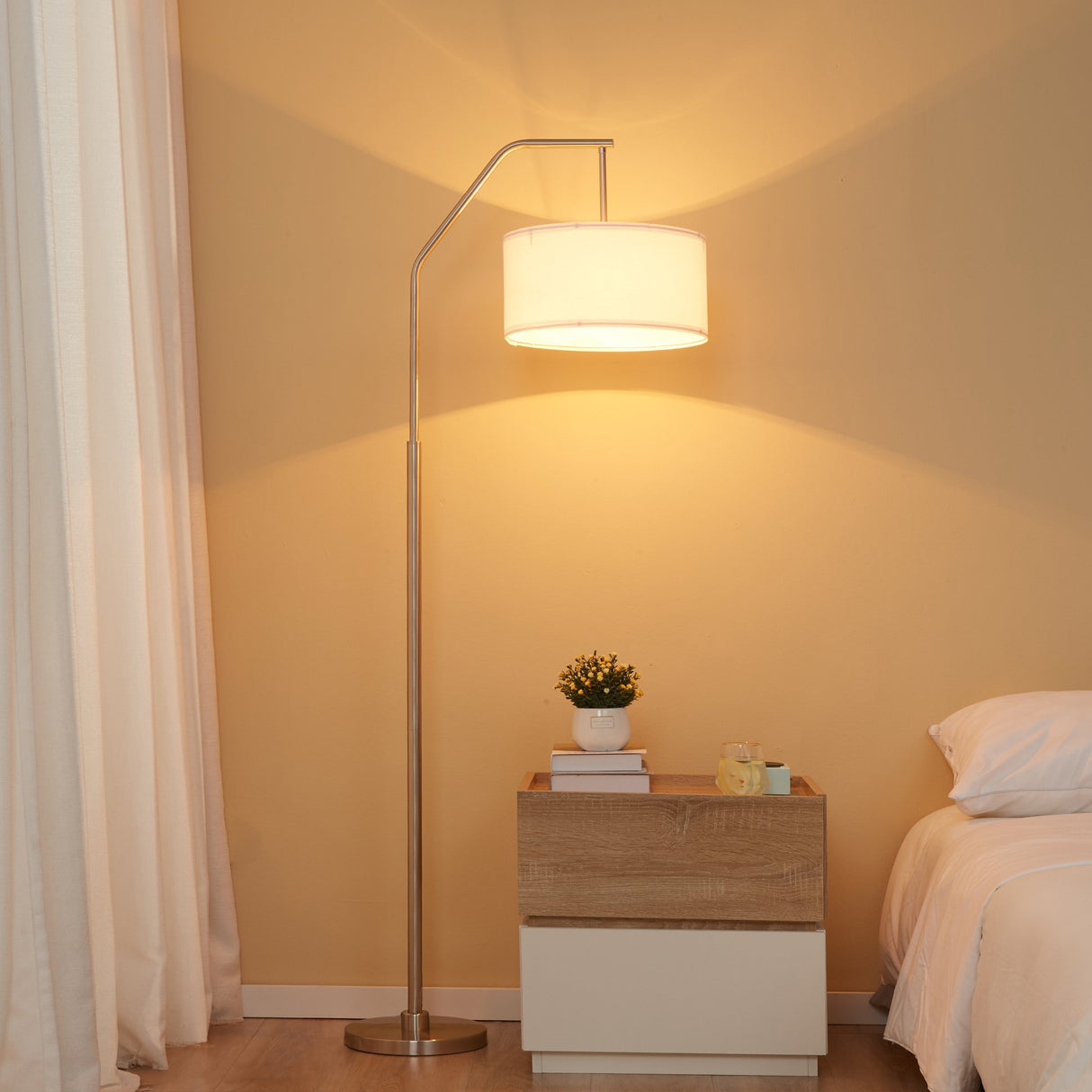 easycomfort easycomfort lampada da terra moderna in acciaio con paralume in tessuto bianco 61x33x160cm