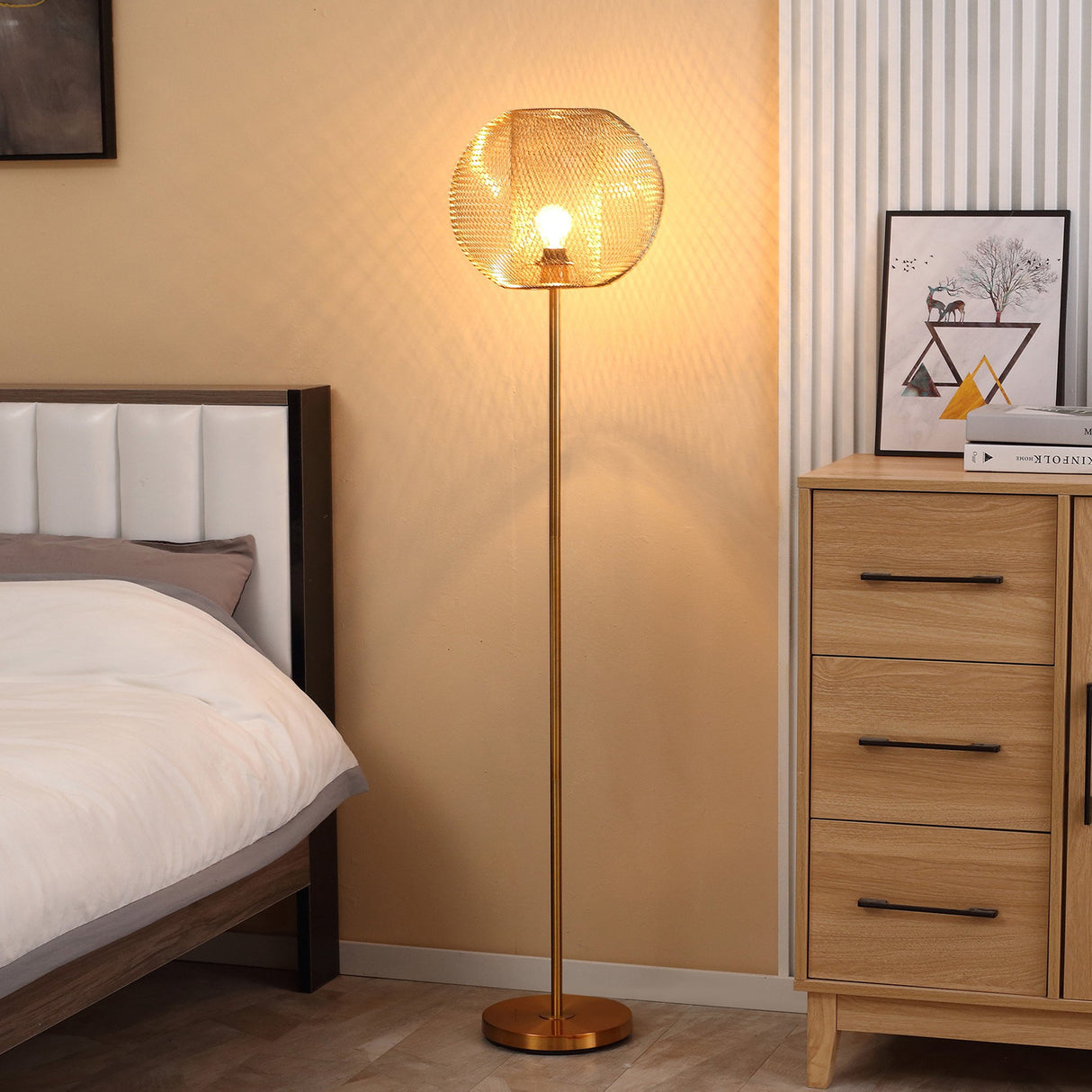 easycomfort easycomfort lampada da terra moderna in metallo con paralume dal design sferico e27 40w 35x150cm oro