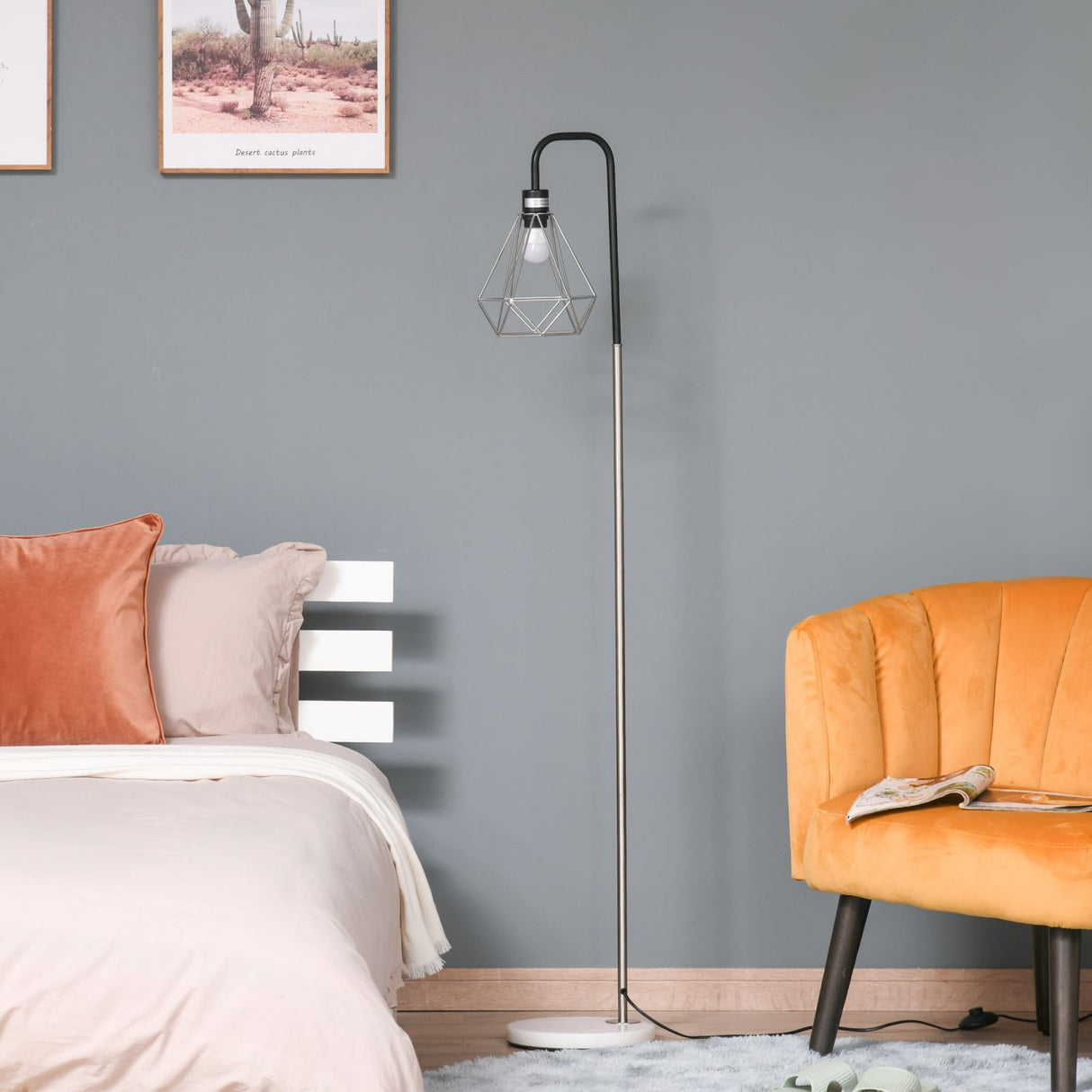 easycomfort easycomfort lampada da terra moderna paralume in filo metallico palo in metallo e base in marmo 25x152cm nero argento bianco ean 8054144136356