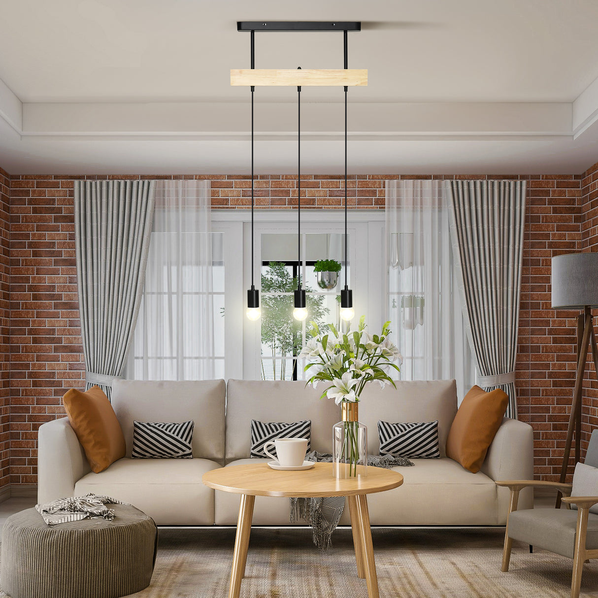 easycomfort easycomfort lampadario a sospensione stile industriale con 3 lampadine in legno e metallo 50x8x33cm nero