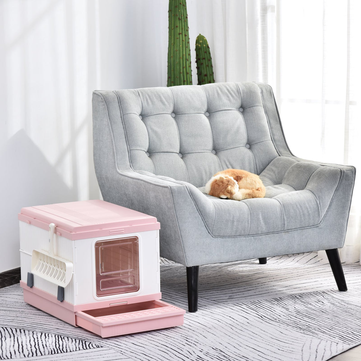 easycomfort easycomfort lettiera portatile per gatti con coperchio vassoio estraibile e paletta rosa e bianca ean 8054111845793