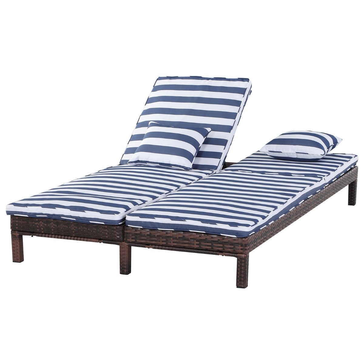 easycomfort easycomfort lettino prendisole sdraio a 2 posti in pe rattan marrone con materassino a righe bianco e blu ean 8055776913148