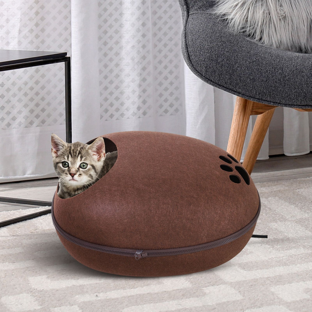 easycomfort easycomfort letto per gatti riscaldante in vello di montone e feltro con cuscino imbottito marrone l47w38h24 ean 8054111843867