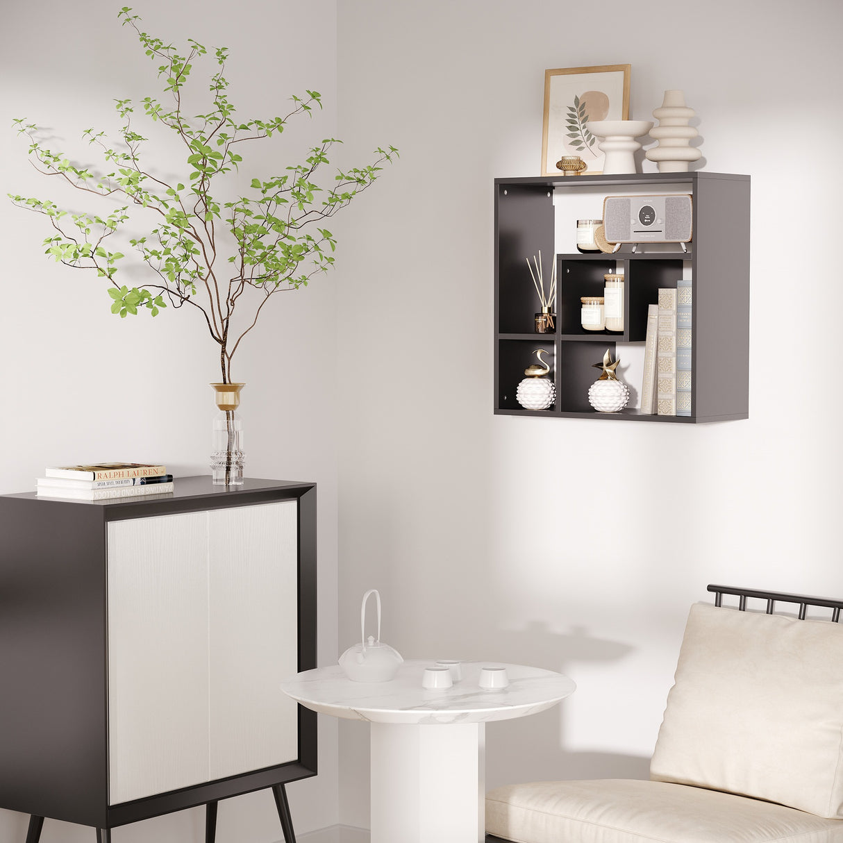 easycomfort easycomfort libreria a muro con ripiani asimmetrici in legno truciolare 60x25x60cm nero