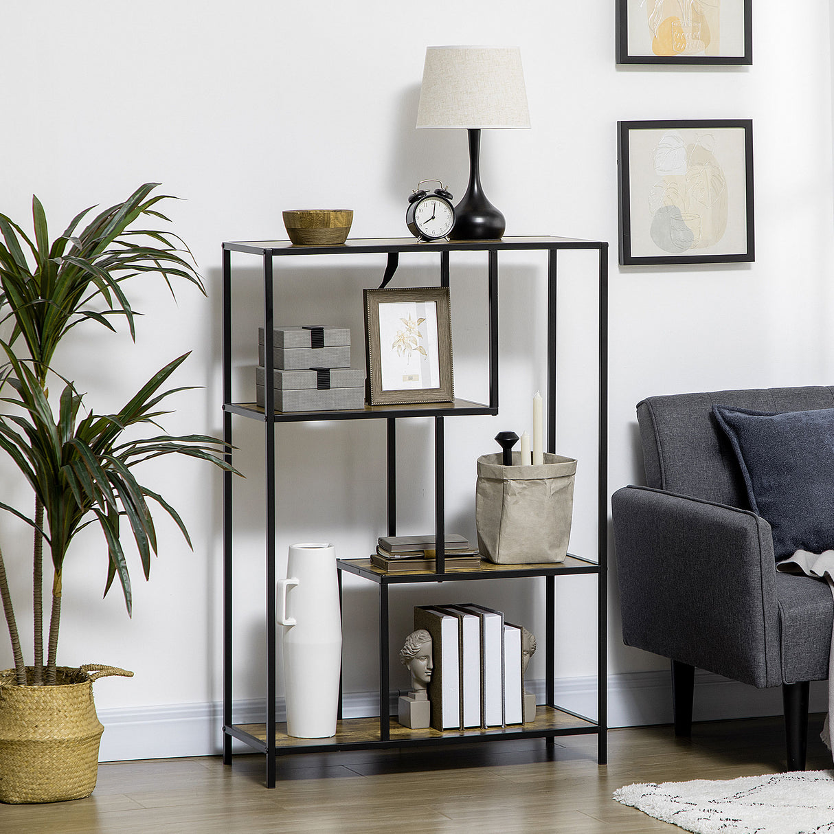 easycomfort easycomfort libreria moderna 4 ripiani stile industriale in legno e metallo 83x34x180cm marrone