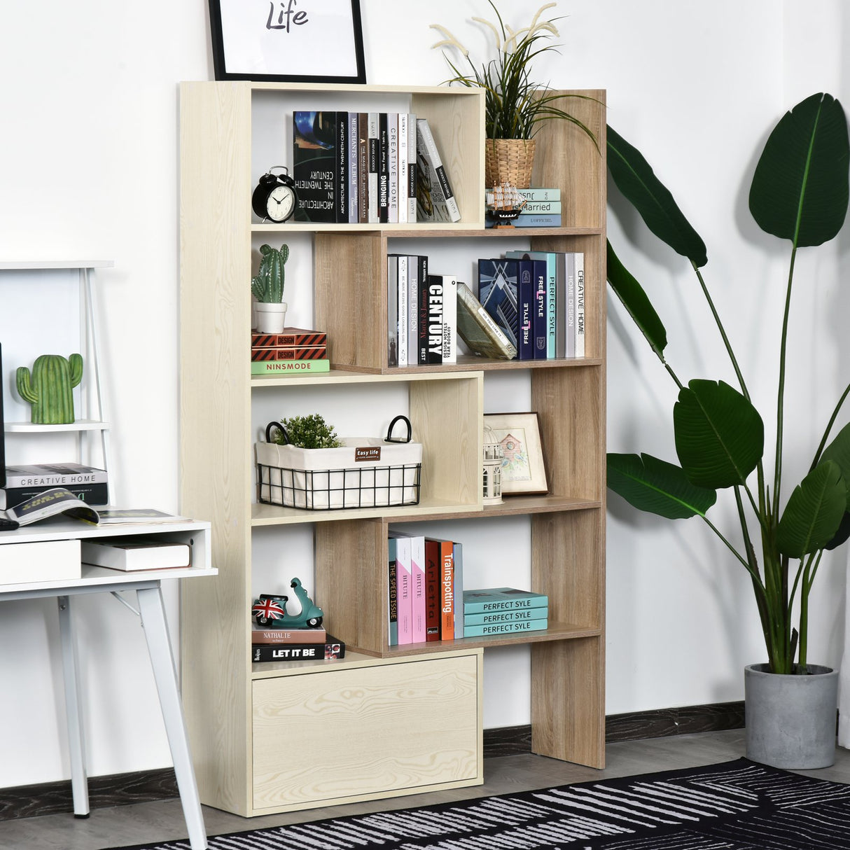 easycomfort easycomfort libreria scaffale a ripiani salvaspazio 2 pezzi in legno 141 x 29 x 176 cm carico max 100kg bianco rovere