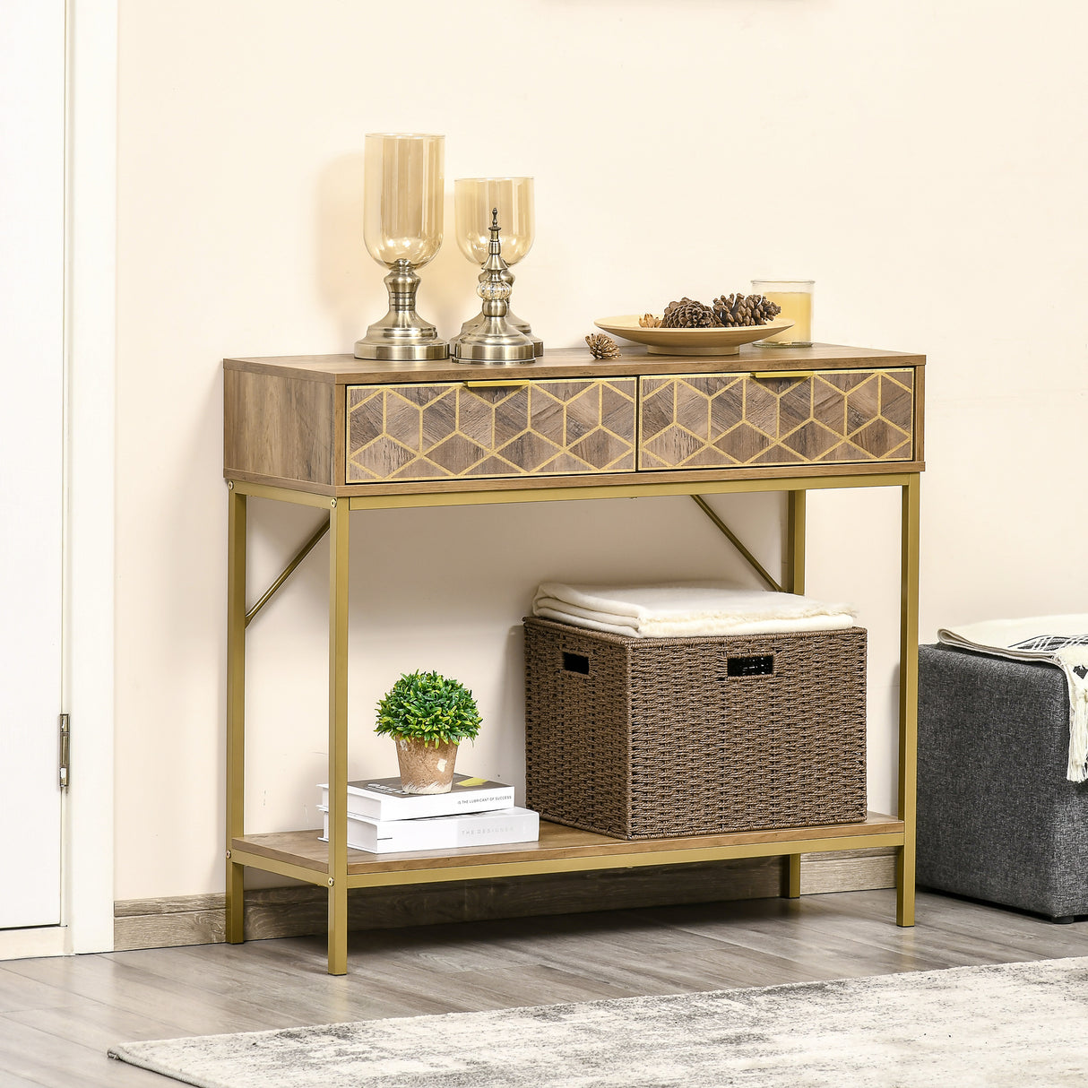 easycomfort easycomfort mobile consolle da ingresso con 2 cassetti e ripiano in legno 99x35x86cm