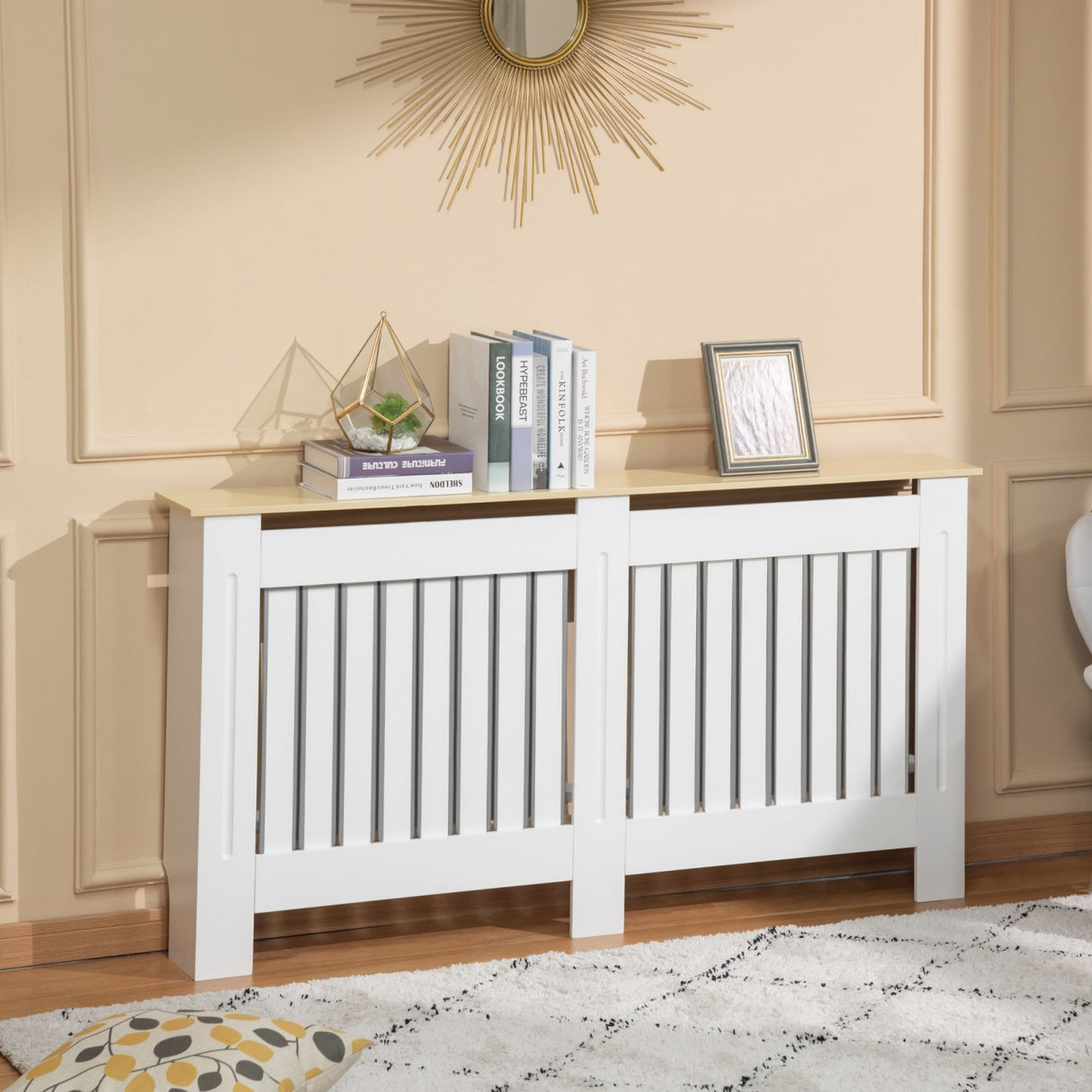 easycomfort easycomfort mobile copricaloriferi in legno truciolare e mdf pannello a doghe e mensola superiore bianco