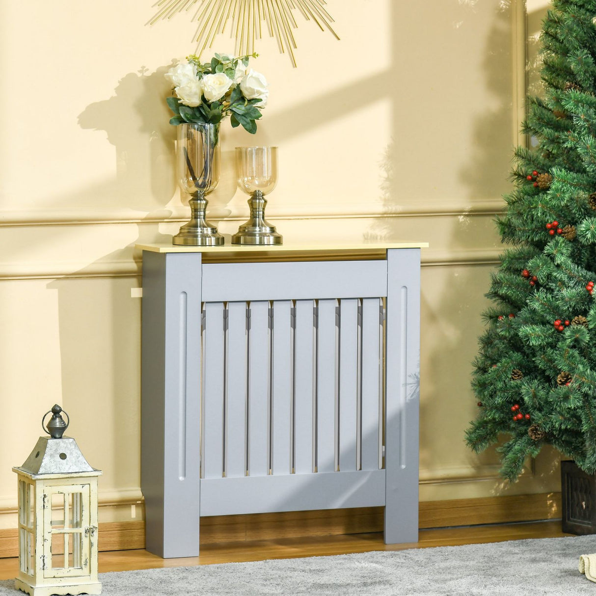 easycomfort easycomfort mobile copricalorifero in mdf e legno truciolare design a doghe con mensola superiore grigio