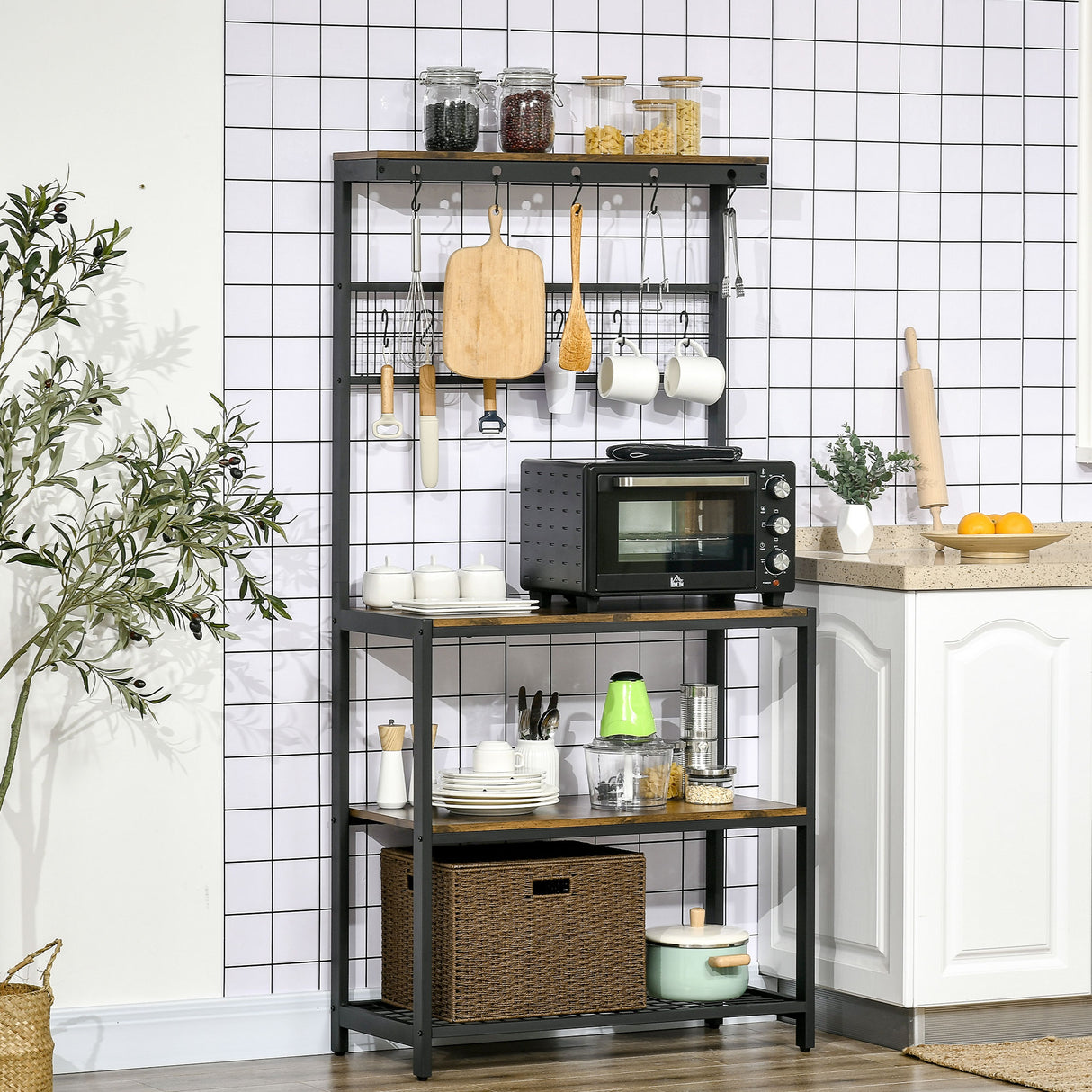 easycomfort easycomfort mobile cucina a 4 livelli con griglia e ganci portaoggetti in acciaio e truciolato 84 4x40x170 cm