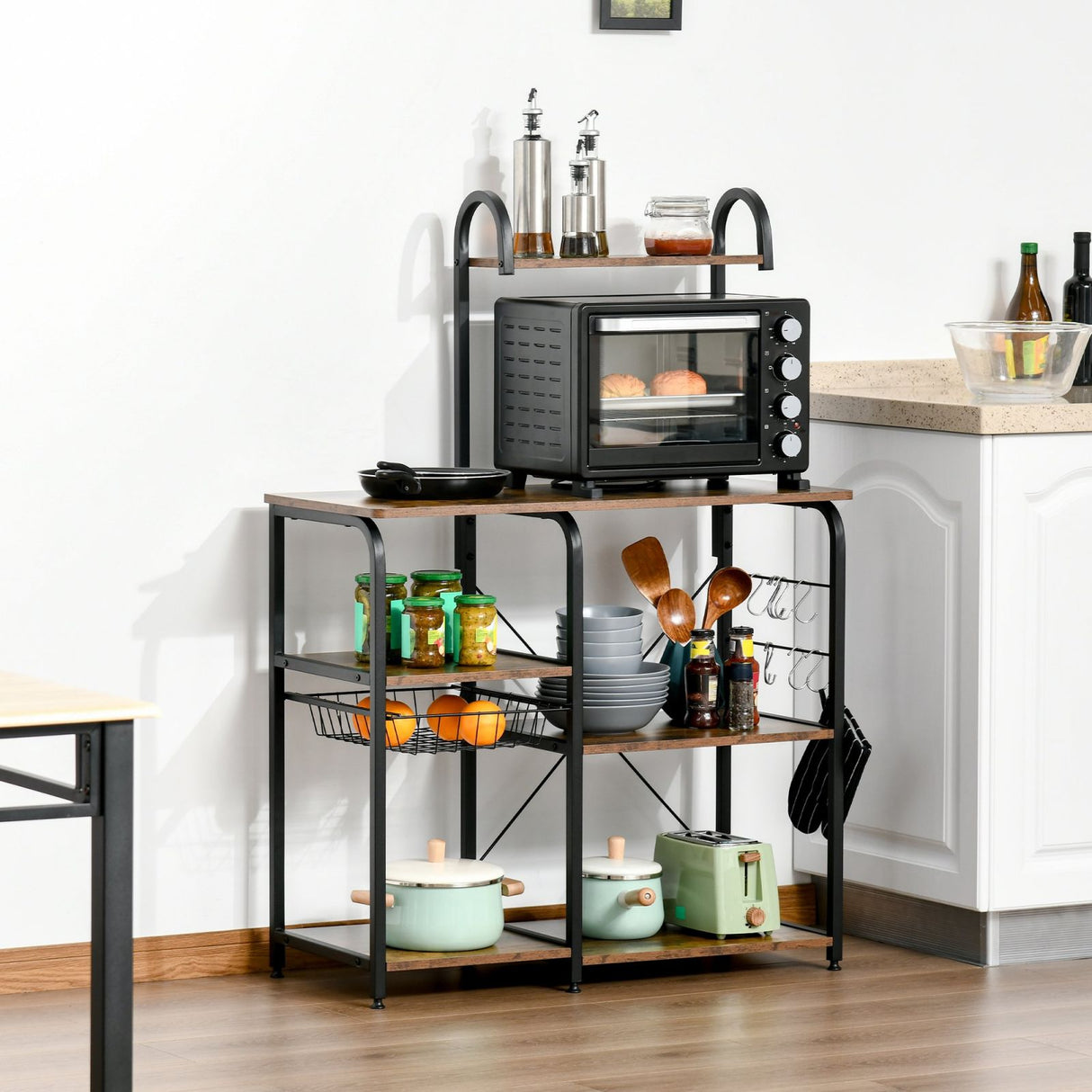 easycomfort easycomfort mobile cucina con cestino estraibile 6 ripiani 4 ganci in metallo e legno marrone rustico